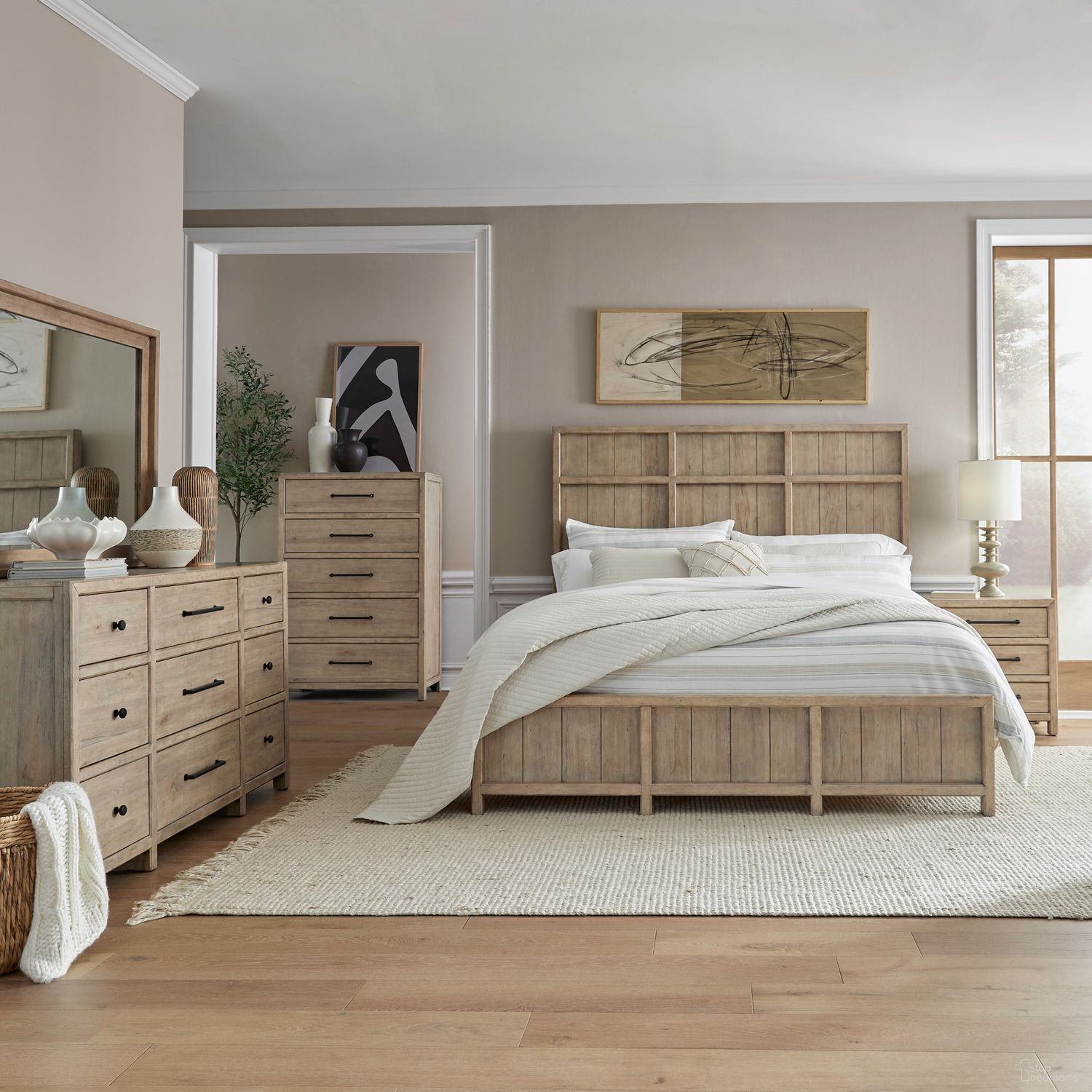 The appearance of Proximity Place Panel Bedroom Set In Barley Buff designed by Liberty in the transitional interior design. This barley buff piece of furniture was selected by 1StopBedrooms from Proximity Place Collection to add a touch of cosiness and style into your home. Sku: 780-BR13;780-BR14;780-BR91;780-BR61. Bed Size: California King. Material: Birch Veneer.