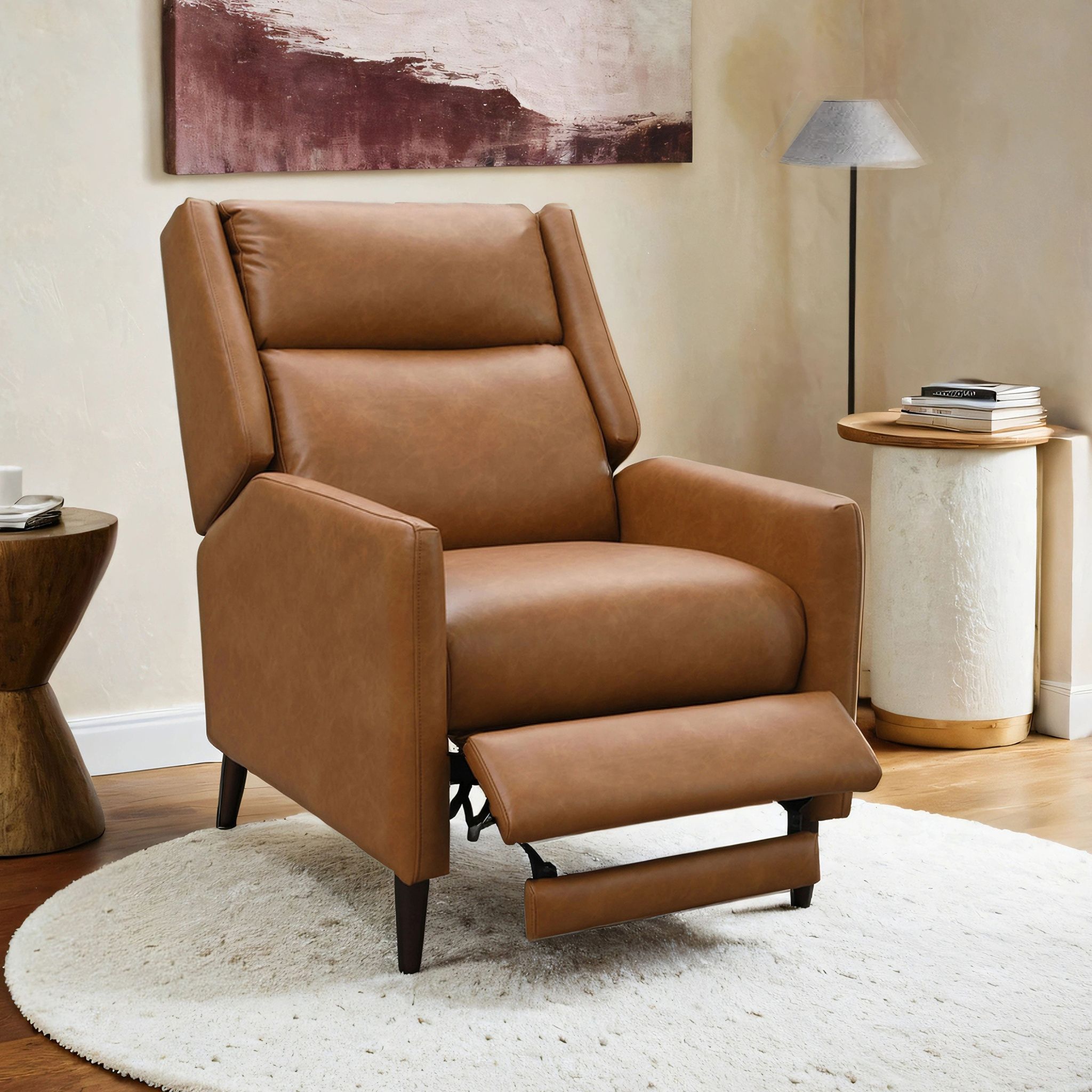 The appearance of Psyche Pushback Recliner In Brown designed by Furniture of America in the modern / contemporary interior design. This brown piece of furniture was selected by 1StopBedrooms from Psyche Collection to add a touch of cosiness and style into your home. Sku: FM-AC6009BR. Material: Faux Leather.