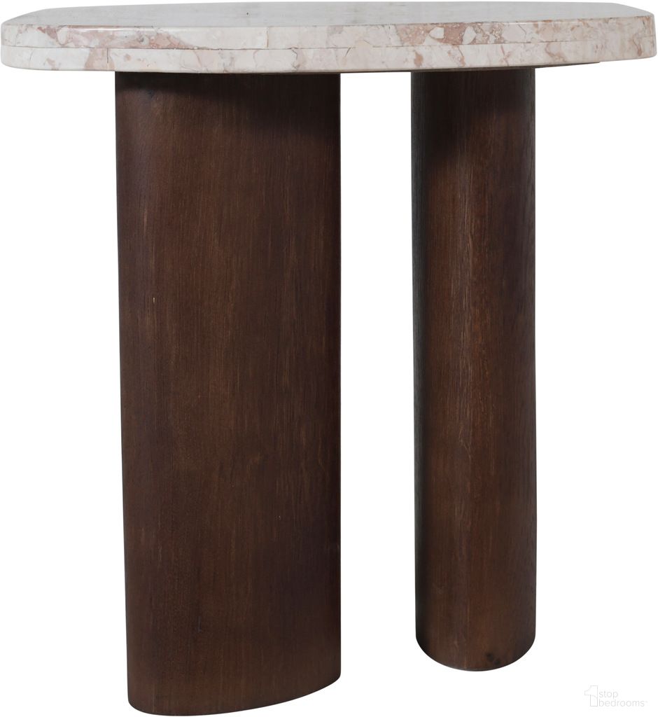 The appearance of Puglia Marble Top and Oak Wood Base End Table In Cream and Brown designed by Meridian in the modern / contemporary interior design. This cream/brown piece of furniture  was selected by 1StopBedrooms from Puglia Collection to add a touch of cosiness and style into your home. Sku: 99057Breccia-ET Box 1/2 (Top);99057Breccia-ET Box 2/2 (Base). Material: Marble.