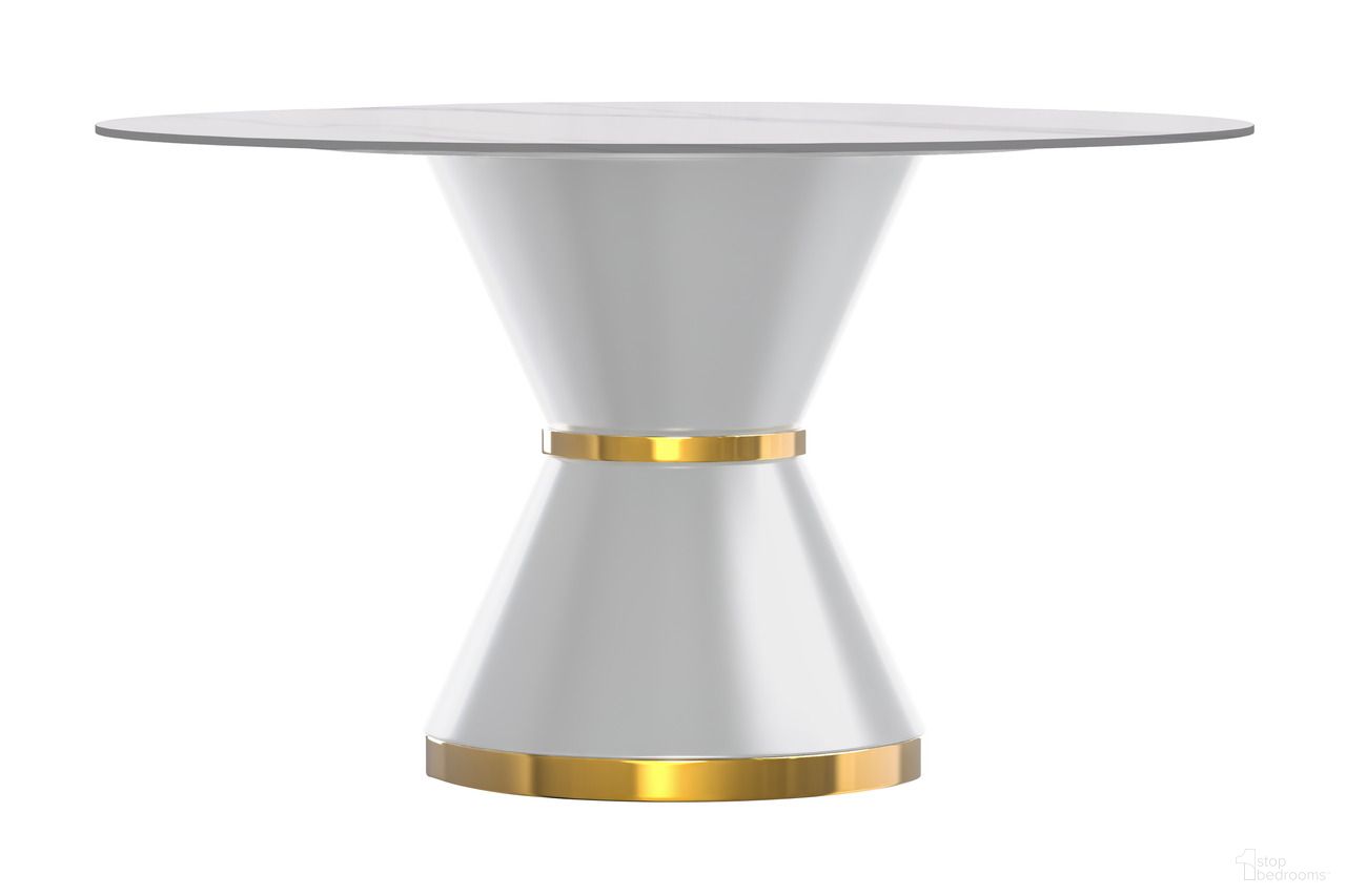 The appearance of Qorvus 60 Inch Round Dining Table with Sintered Stone Top In White designed by LeisureMod in the modern / contemporary interior design. This white and grey piece of furniture  was selected by 1StopBedrooms from Qorvus Collection to add a touch of cosiness and style into your home. Sku: QRW-60WGR-S. Table Base Style: Pedestal. Table Top Shape: Round. Material: Stone. Size: 60".