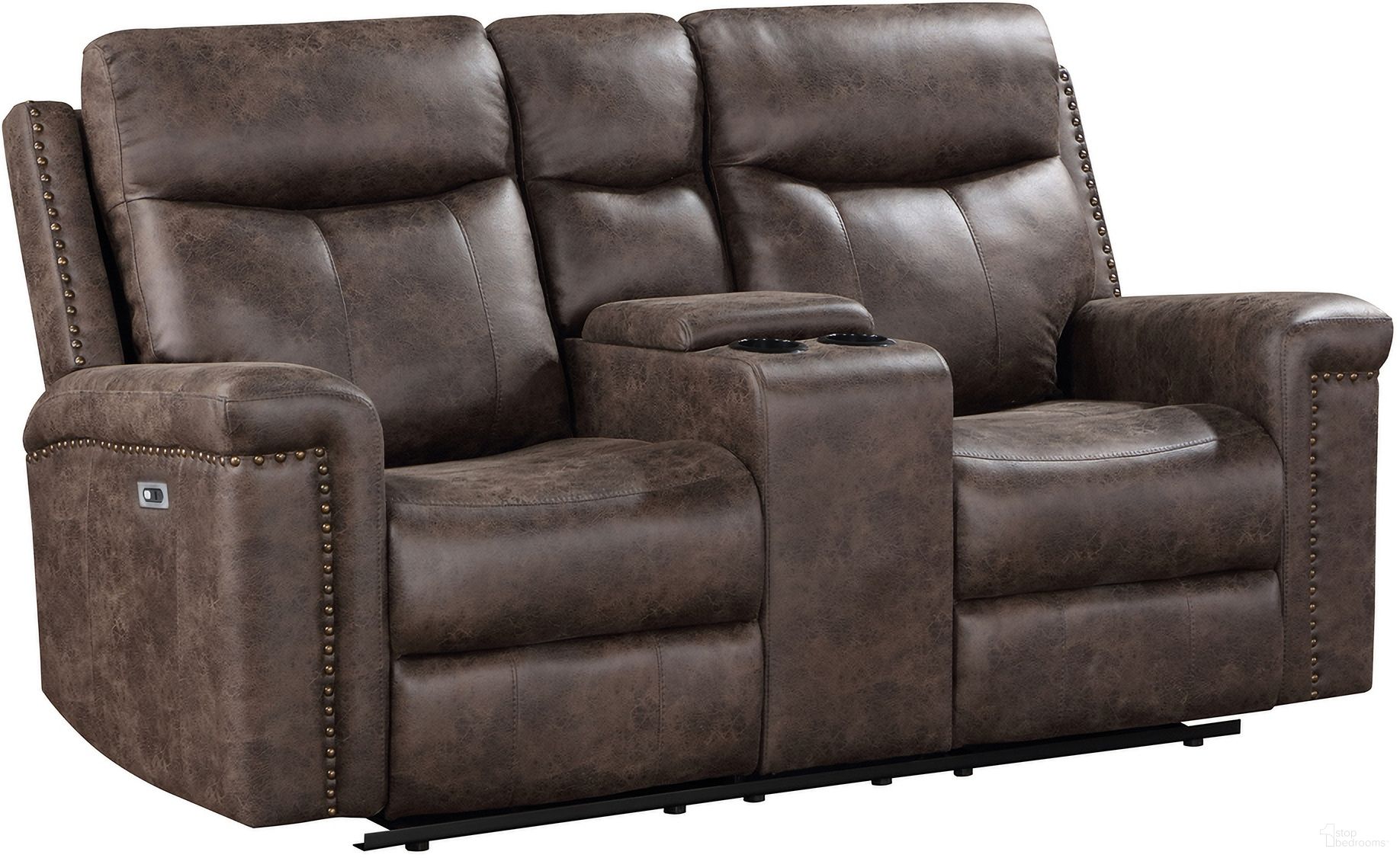 The appearance of Quade Console Loveseat with Power Footrest In Mocha designed by New Classic in the modern / contemporary interior design. This mocha piece of furniture  was selected by 1StopBedrooms from Quade Collection to add a touch of cosiness and style into your home. Sku: U1798-25P1-MCH. Material: Fabric.