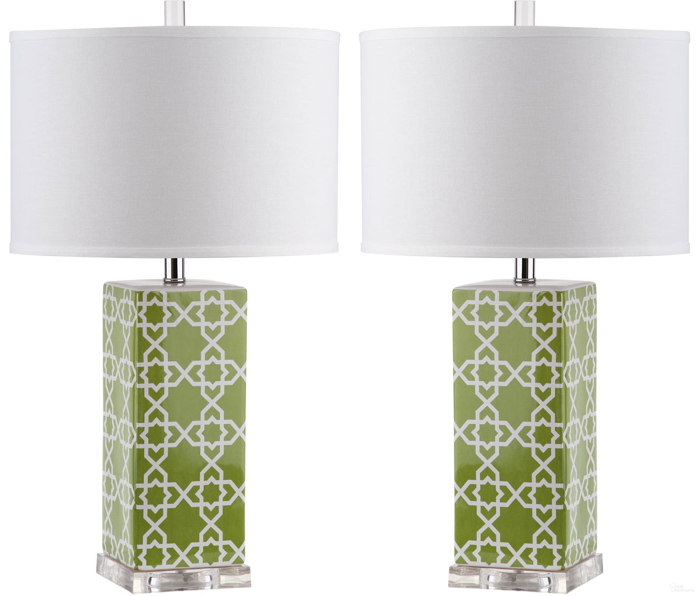 Quatrefoil Green and Off-White 27 Inch Table Lamp Set of 2