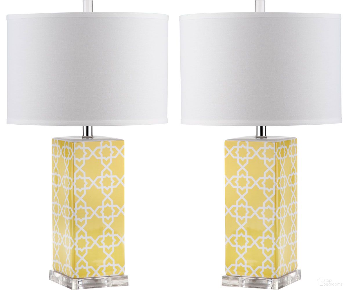 Quatrefoil Yellow and Off-White 27 Inch Table Lamp Set of 2