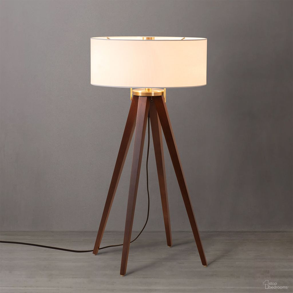 Quattro White Linen Shade Table Lamp In Walnut and Weathered Brass