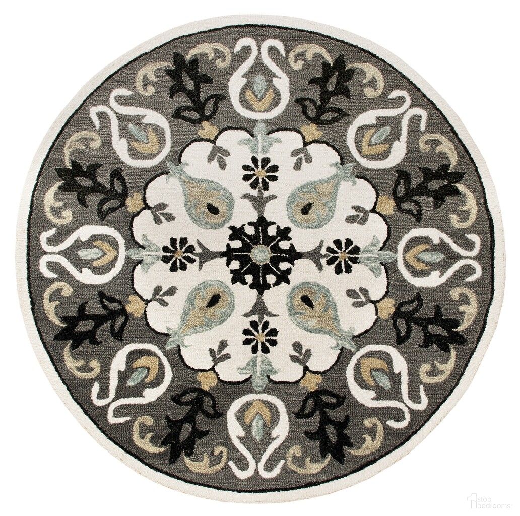 Quaxo Medallion Hand-Hooked Wool Area Rug In Gray and White