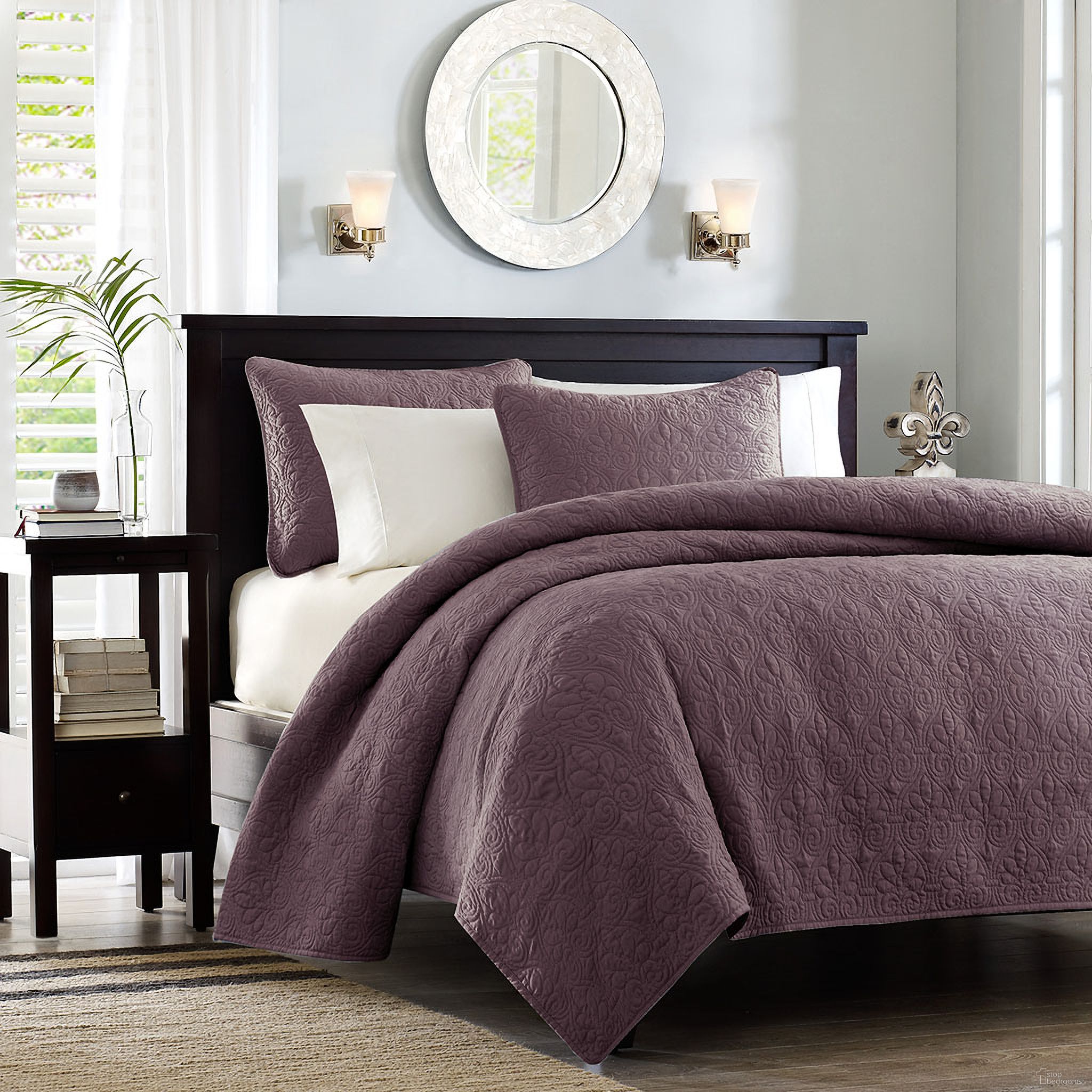 Quebec Cotton And Other Fibers Fill Brushed Microfiber 3 Piece King Coverlet Set In Purple