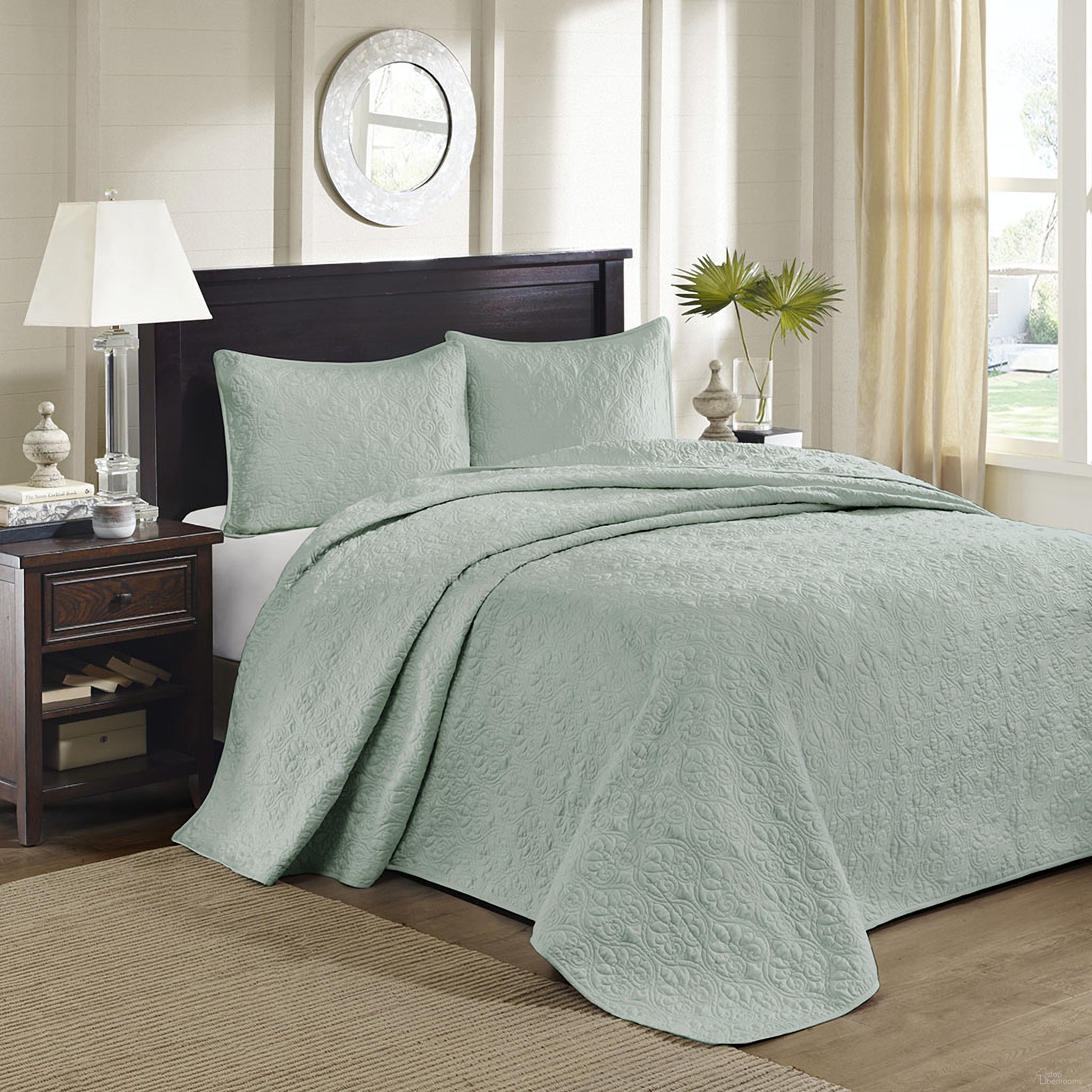 Quebec Polyester Microfiber 3 Piece King Bedspread Set In Seafoam
