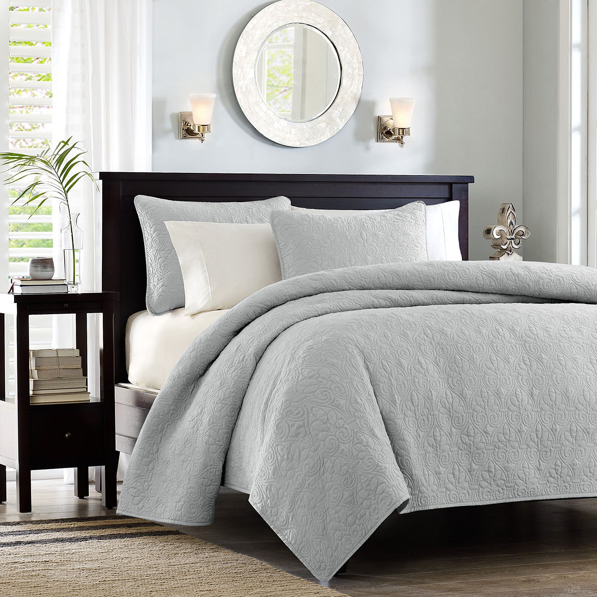 The appearance of Quebec Polyester Microfiber Quilted 3 Piece Queen Coverlet Mini Set In Grey designed by Olliix in the transitional interior design. This grey piece of furniture was selected by 1StopBedrooms from Quebec Collection to add a touch of cosiness and style into your home. Sku: MP13-1369. Bed Size: Queen. Material: Cotton.