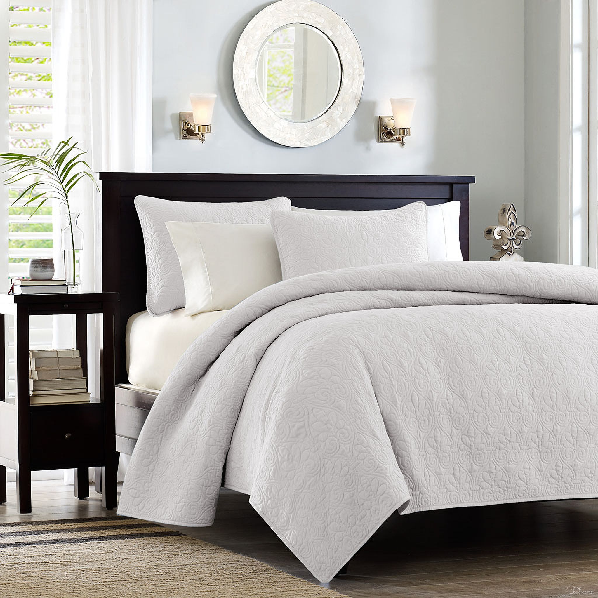Quebec Polyester Microfiber Quilted 2 Piece Twin Coverlet Mini Set In White