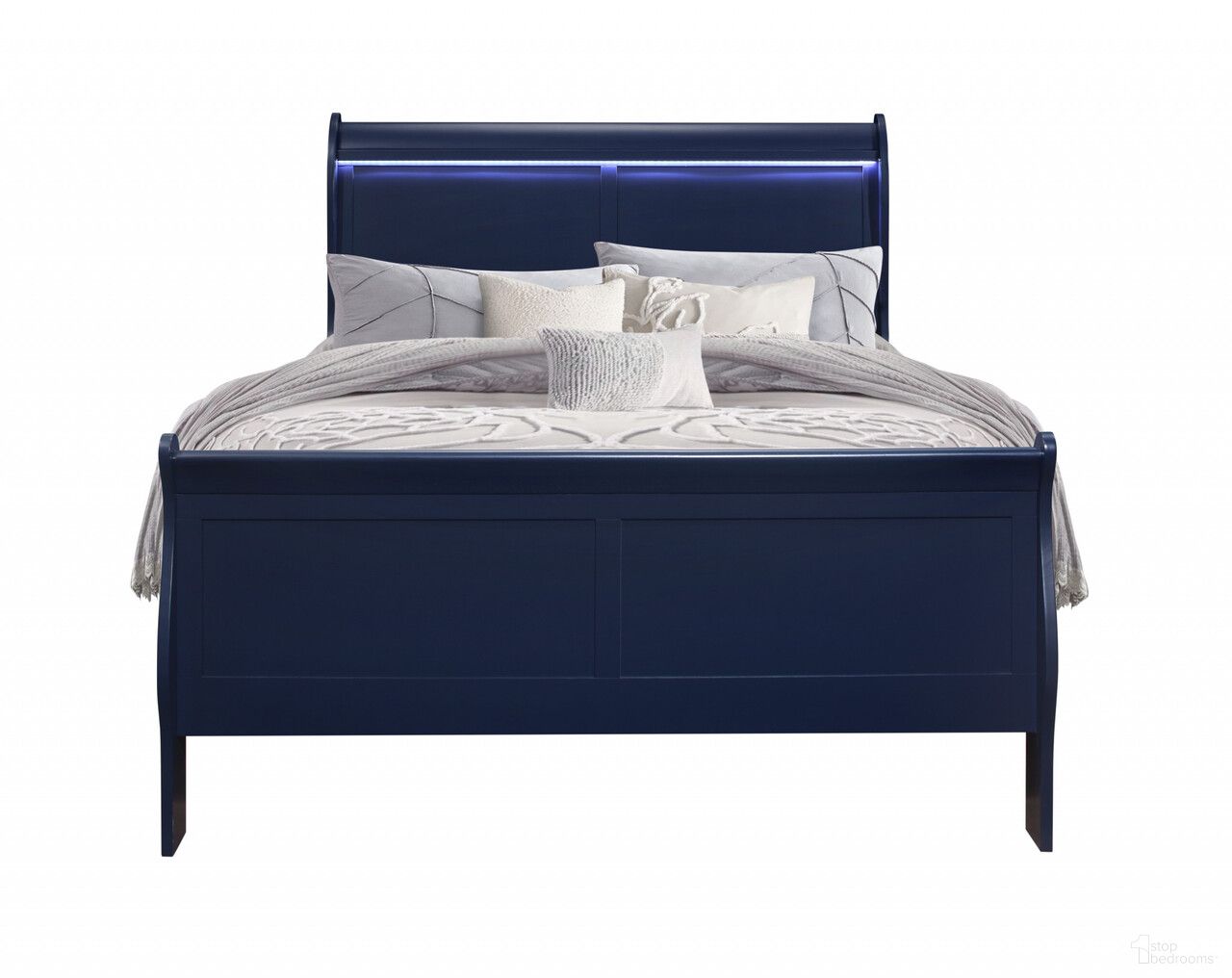 The appearance of Queen Bed Frame with No In Blue designed by Homeroots in the  interior design. This blue piece of furniture  was selected by 1StopBedrooms from  to add a touch of cosiness and style into your home. Sku: 482386. Bed Size: Queen. Material: Solid Wood.