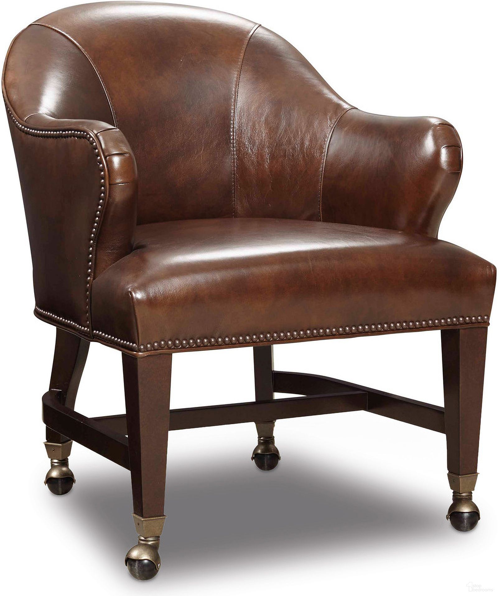 The appearance of CC Queen Brown Leather Game Chair designed by Hooker in the traditional interior design. This brown piece of furniture was selected by 1StopBedrooms from CC Collection to add a touch of cosiness and style into your home. Sku: GC101-086. Material: Leather.