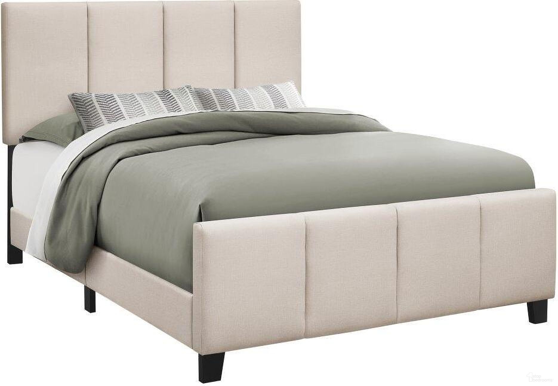 The appearance of Queen Size Bed In Beige Linen With Black Wood Legs designed by Monarch Specialties in the modern / contemporary interior design. This beige piece of furniture was selected by 1StopBedrooms from to add a touch of cosiness and style into your home. Sku: I 6026Q. Bed Type: Panel Bed. Material: Wood. Bed Size: Queen.