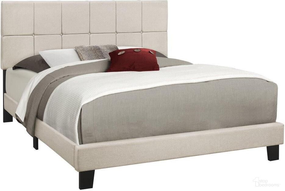 The appearance of Queen Size Bed In Beige Linen designed by Monarch Specialties in the modern / contemporary interior design. This beige piece of furniture was selected by 1StopBedrooms from to add a touch of cosiness and style into your home. Sku: I 5605Q. Bed Type: Panel Bed. Bed Size: Queen. Material: MDF.