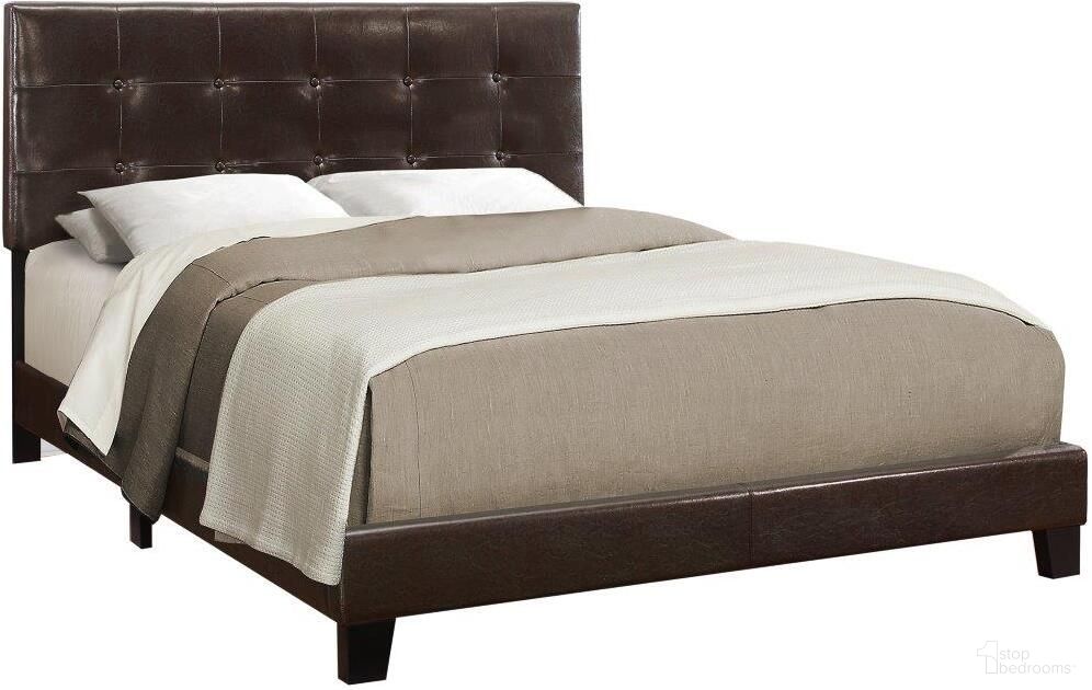 The appearance of Queen Size Bed In Dark Brown Leather Look I 5922Q designed by Monarch Specialties in the modern / contemporary interior design. This brown piece of furniture was selected by 1StopBedrooms from to add a touch of cosiness and style into your home. Sku: I 5922Q. Bed Type: Panel Bed. Bed Size: Queen. Material: MDF.