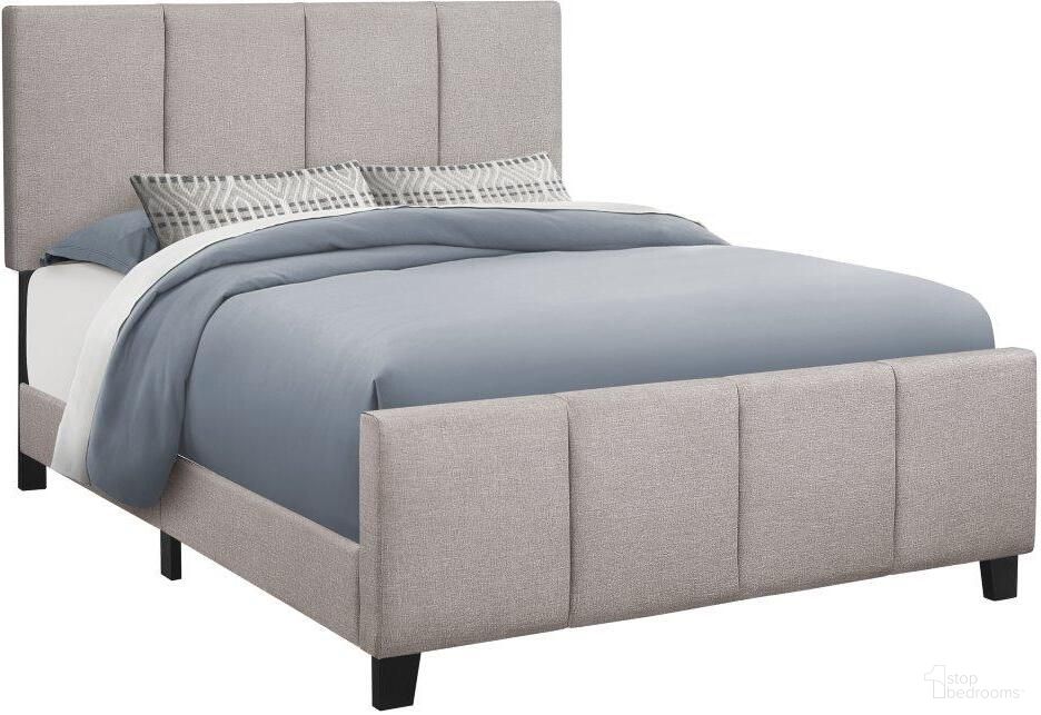 Queen Size Bed In Grey Linen With Black Wood Legs