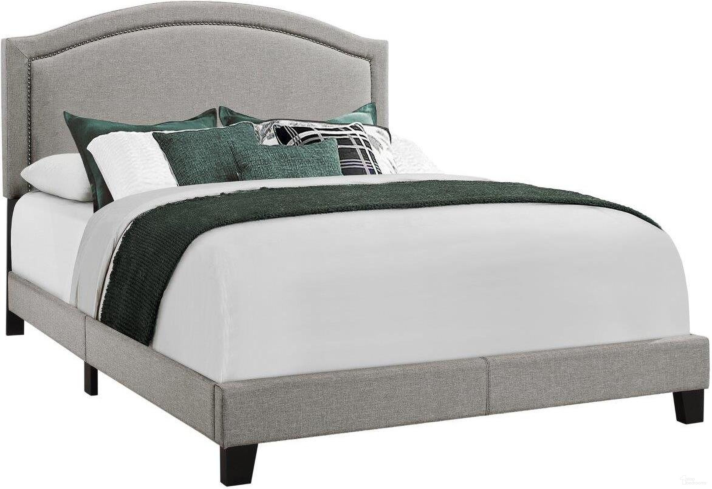 Queen Size Bed In Grey Linen With Chrome Trim I 5936Q