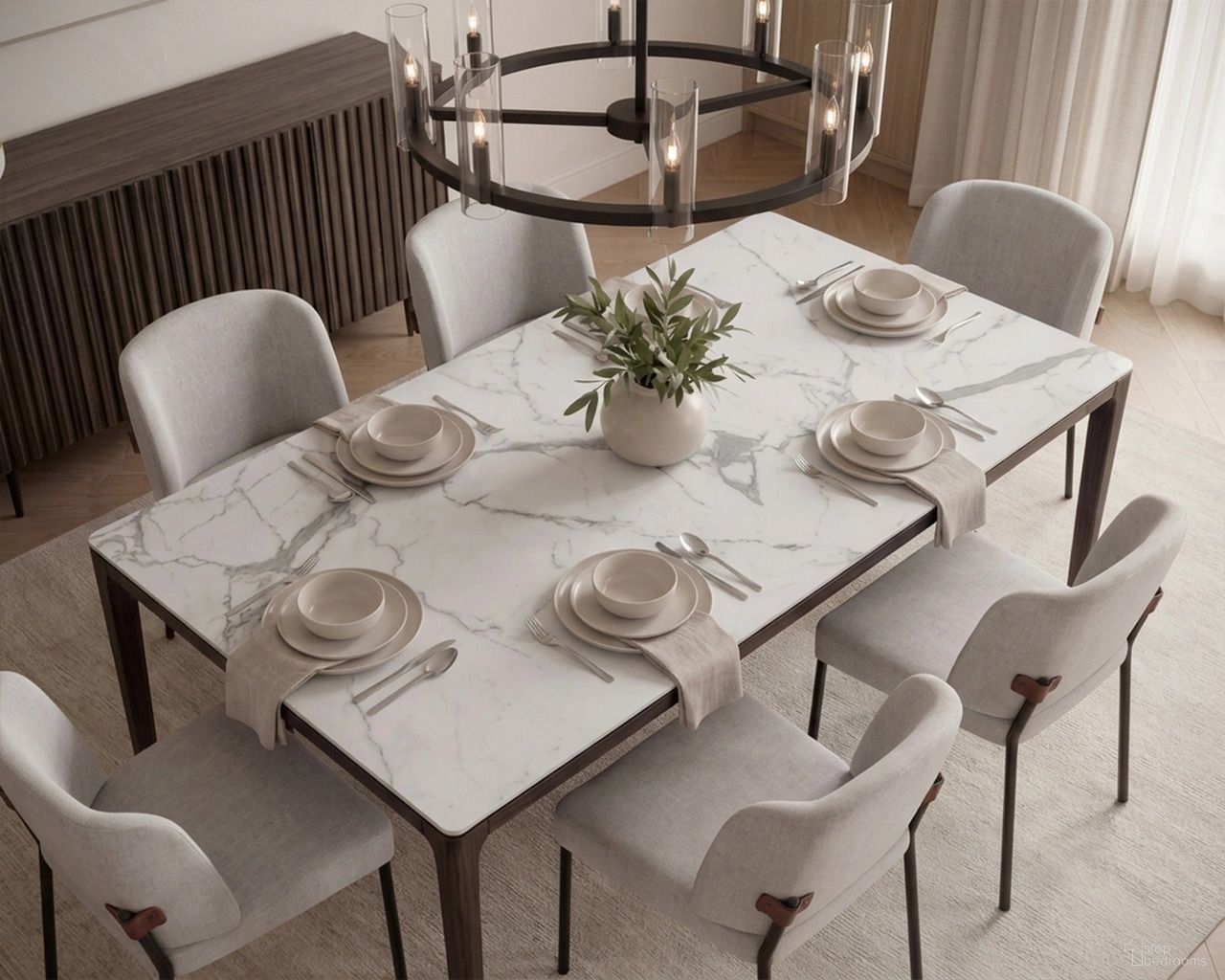 Queens 78.75 Inch Queens Dining Room Set In White and Smoke Grey