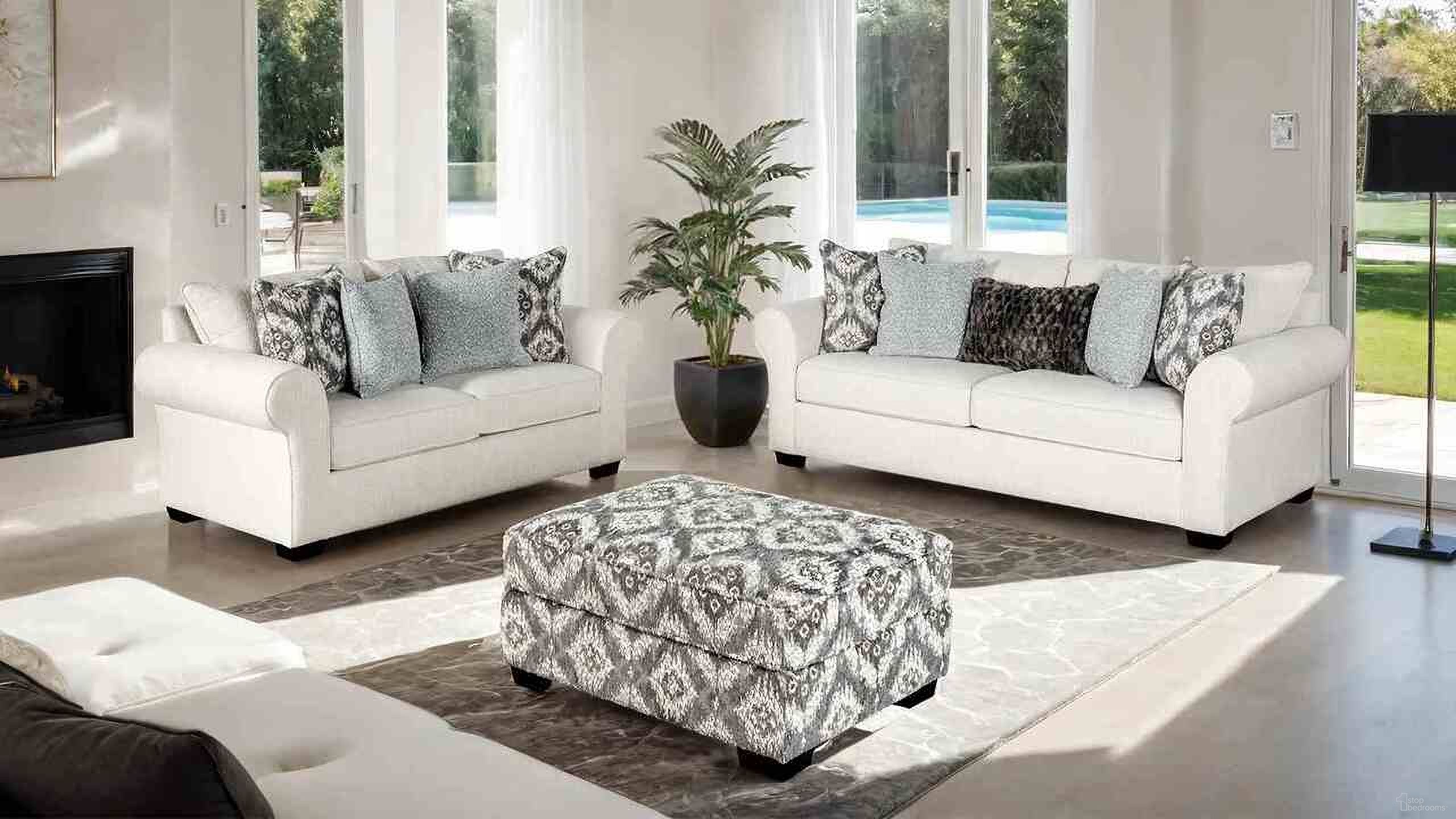 The appearance of Queensbury Living Room Set In White designed by Furniture of America in the transitional interior design. This white piece of furniture was selected by 1StopBedrooms from Queensbury Collection to add a touch of cosiness and style into your home. Sku: FM61113WH-SF;FM61113WH-LV. Material: Engineered Wood.