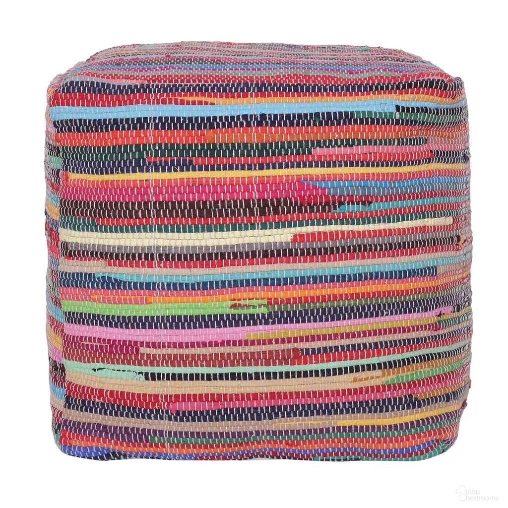 Quelix Striped Cotton Cube Pouf In Multi