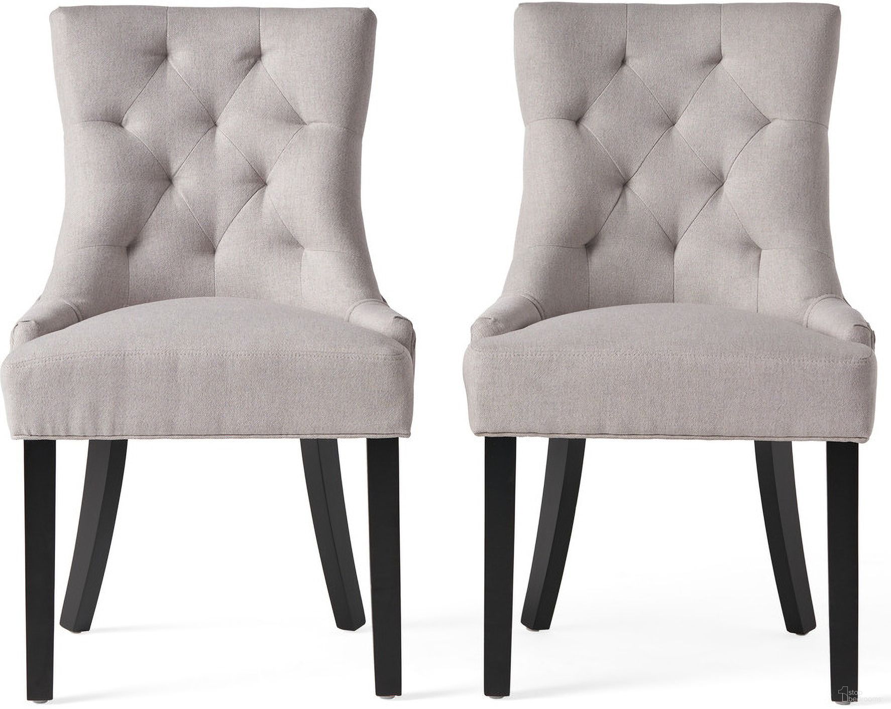 Quenching Dining Chair with Sloped Arms and Diamond Tufting Set of 2 In Light Grey