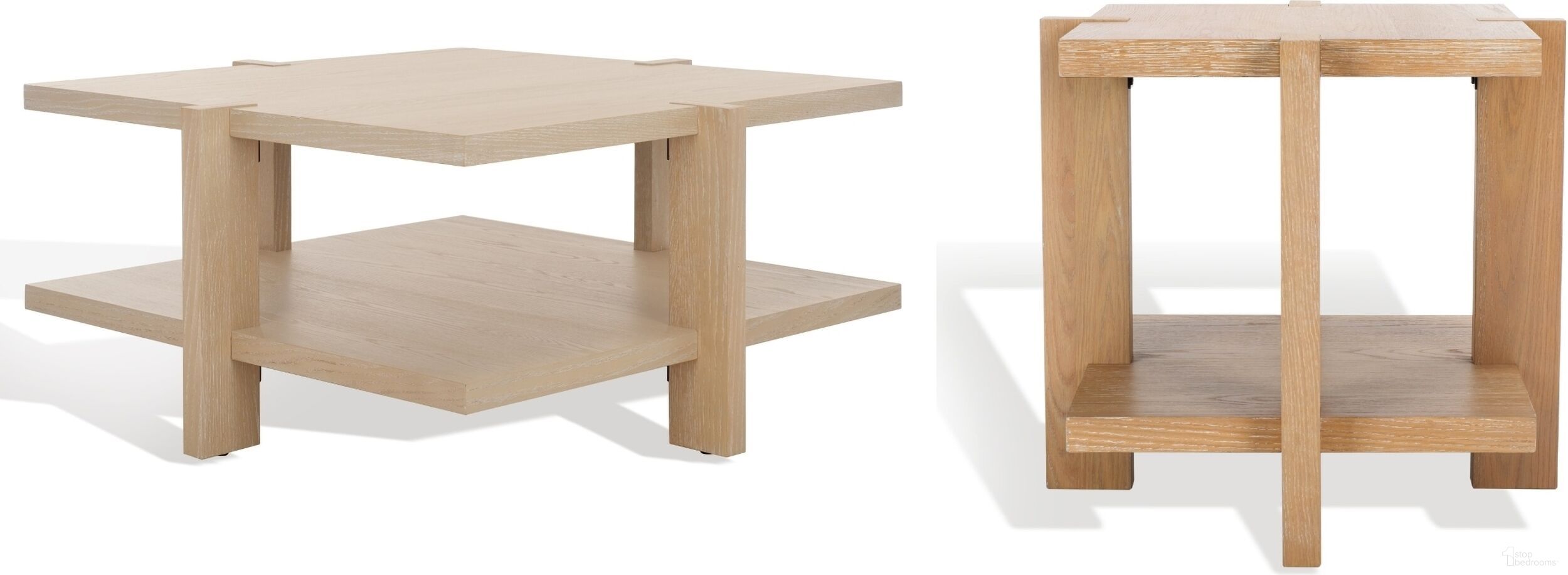 The appearance of Quigley Occasional Table Set In Natural Cerused Oak designed by Safavieh Couture in the modern / contemporary interior design. This natural cerused oak piece of furniture  was selected by 1StopBedrooms from Quigley Collection to add a touch of cosiness and style into your home. Sku: SFV2150B;SFV2167B. Material: MDF.