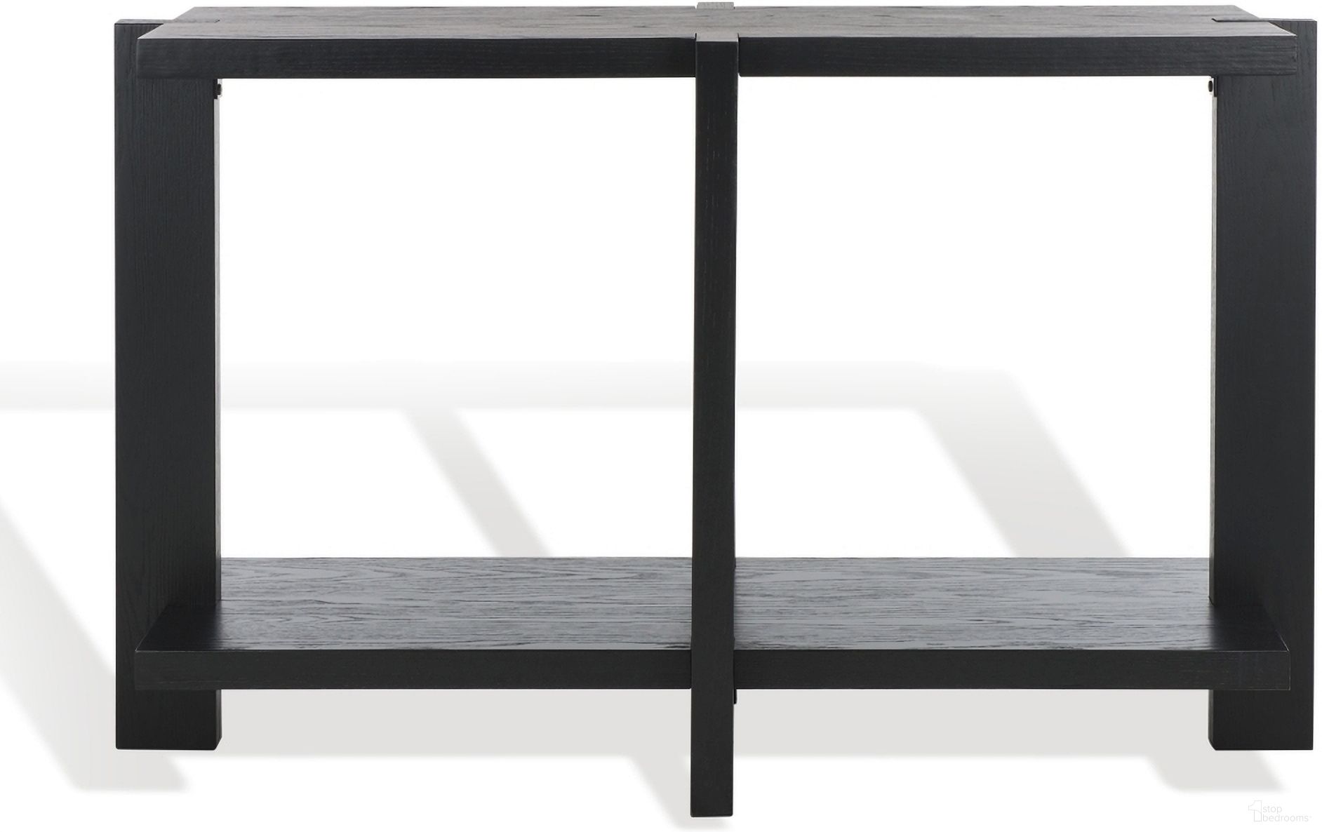 The appearance of Quigley Rectangle Wood Console Table In Black designed by Safavieh Couture in the modern / contemporary interior design. This black piece of furniture  was selected by 1StopBedrooms from Quigley Collection to add a touch of cosiness and style into your home. Sku: SFV2168A. Material: MDF.