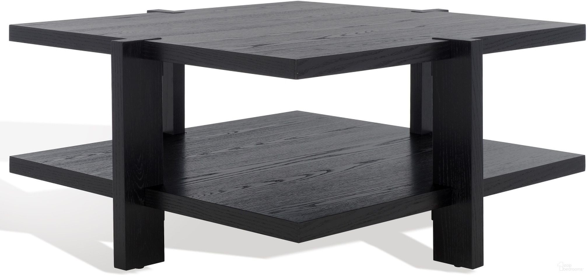 The appearance of Quigley Square Coffee Table In Black designed by Safavieh Couture in the modern / contemporary interior design. This black piece of furniture  was selected by 1StopBedrooms from Quigley Collection to add a touch of cosiness and style into your home. Sku: SFV2150A. Material: MDF.