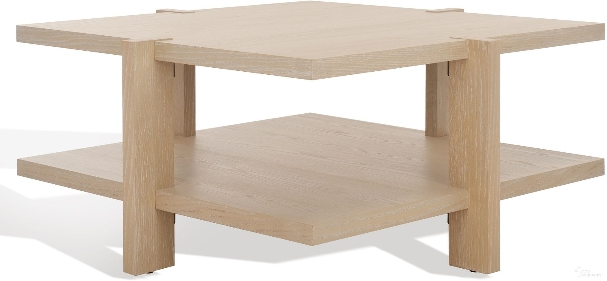 The appearance of Quigley Square Coffee Table In Natural Cerused Oak designed by Safavieh Couture in the modern / contemporary interior design. This natural cerused oak piece of furniture  was selected by 1StopBedrooms from Quigley Collection to add a touch of cosiness and style into your home. Sku: SFV2150B. Material: MDF.