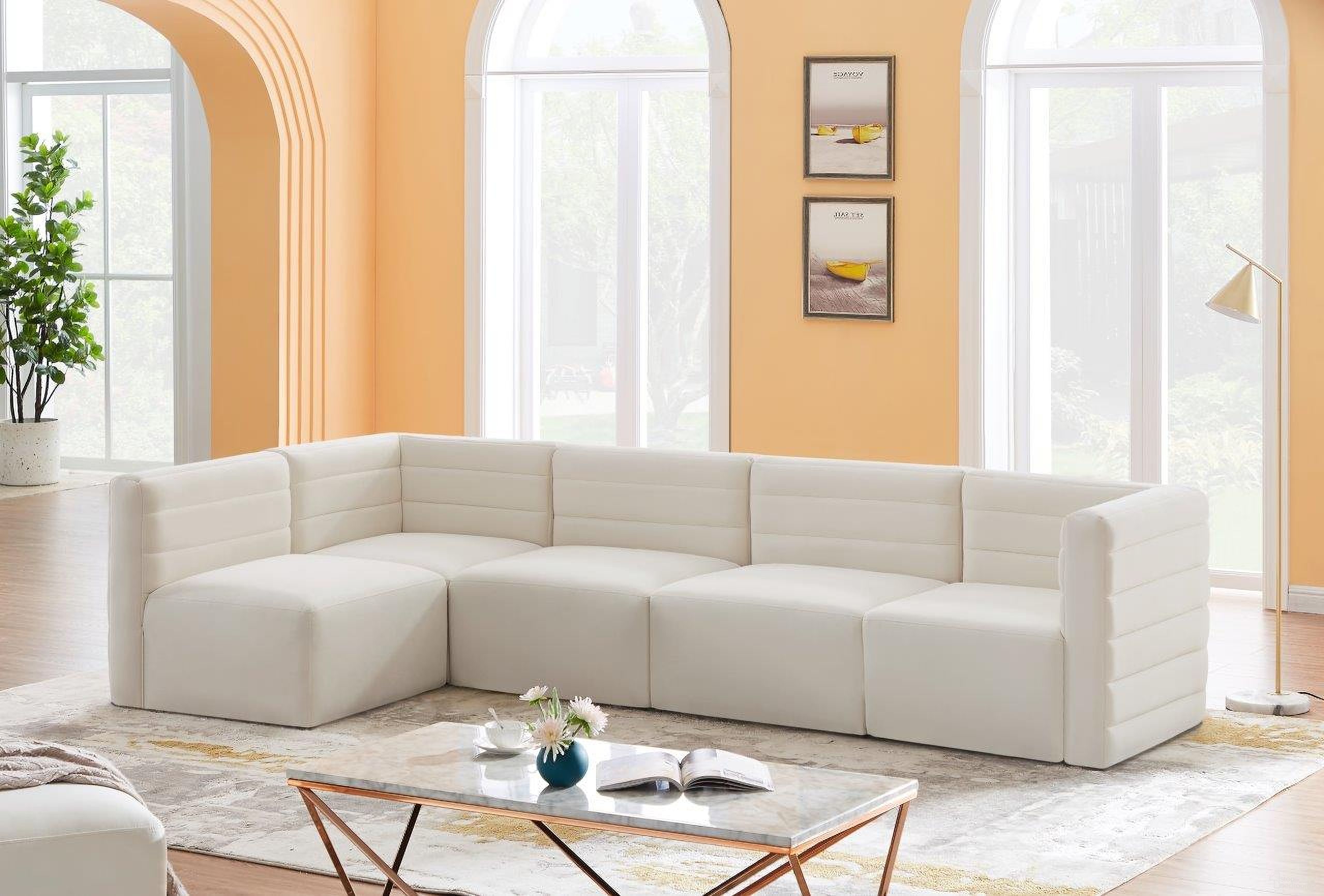 Quincy Velvet 5 Piece Modular Sectional In Cream