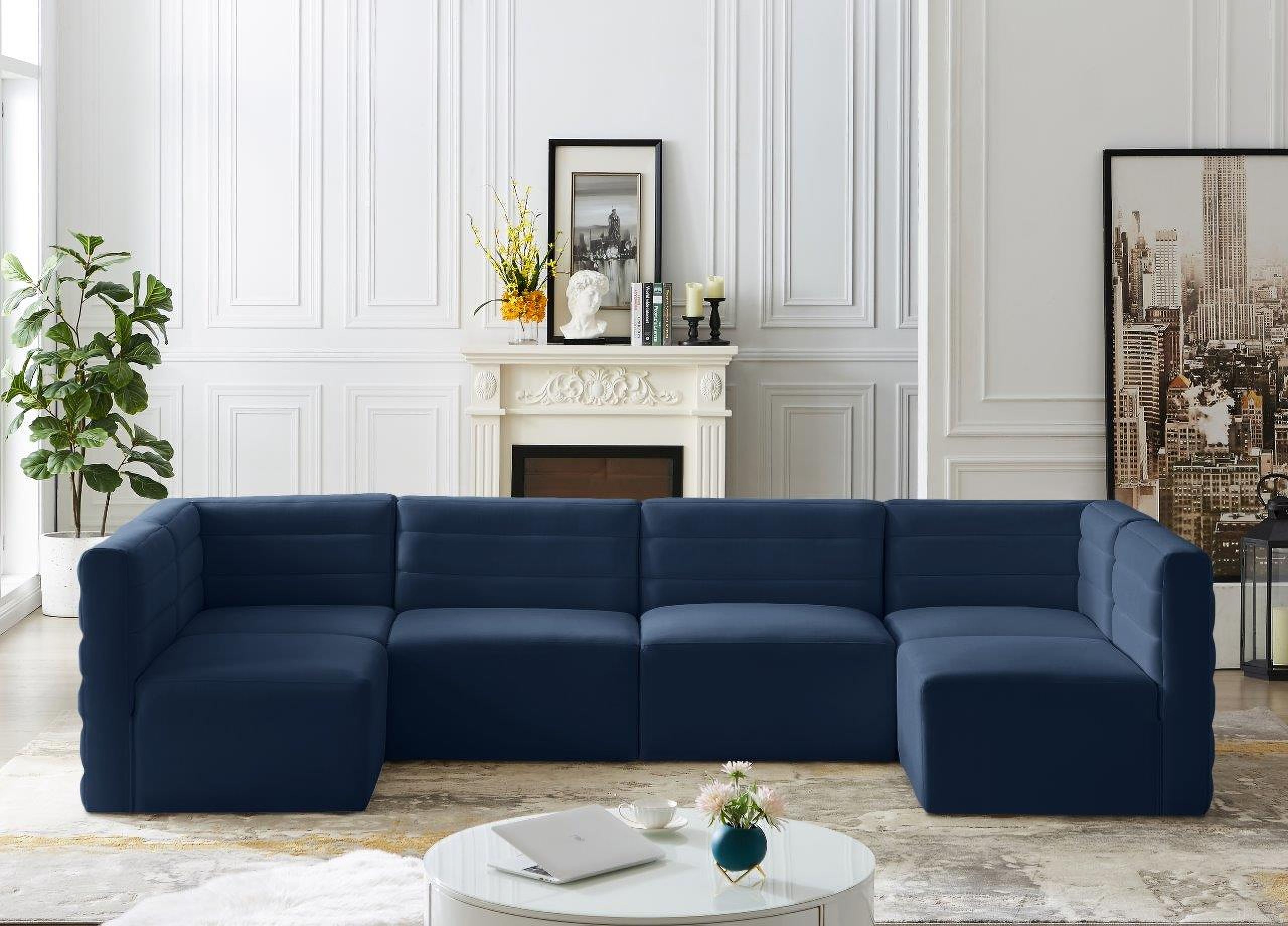 Quincy Velvet 6 Piece Modular Sectional In Navy
