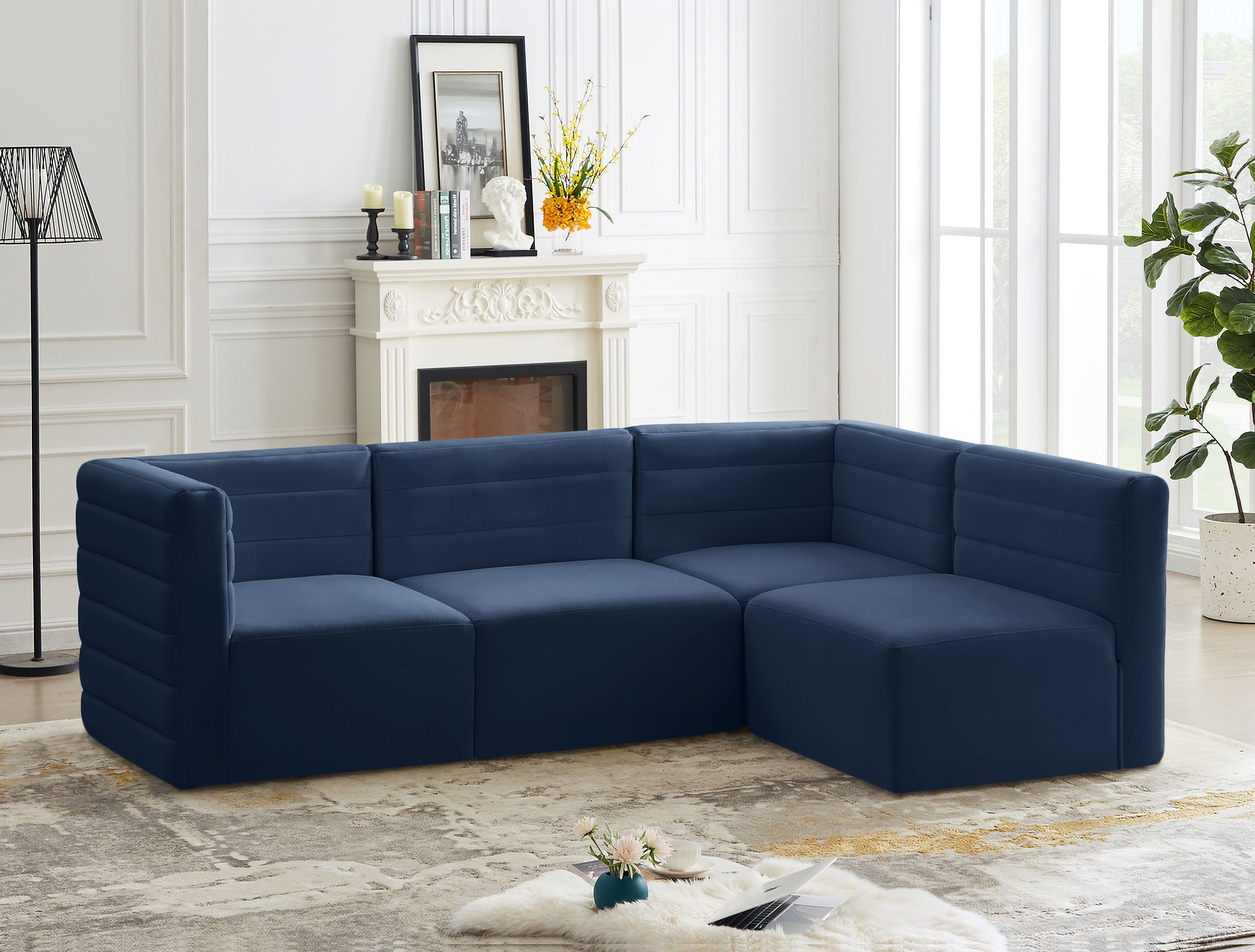 Quincy Velvet 4 Piece Modular Sectional In Navy