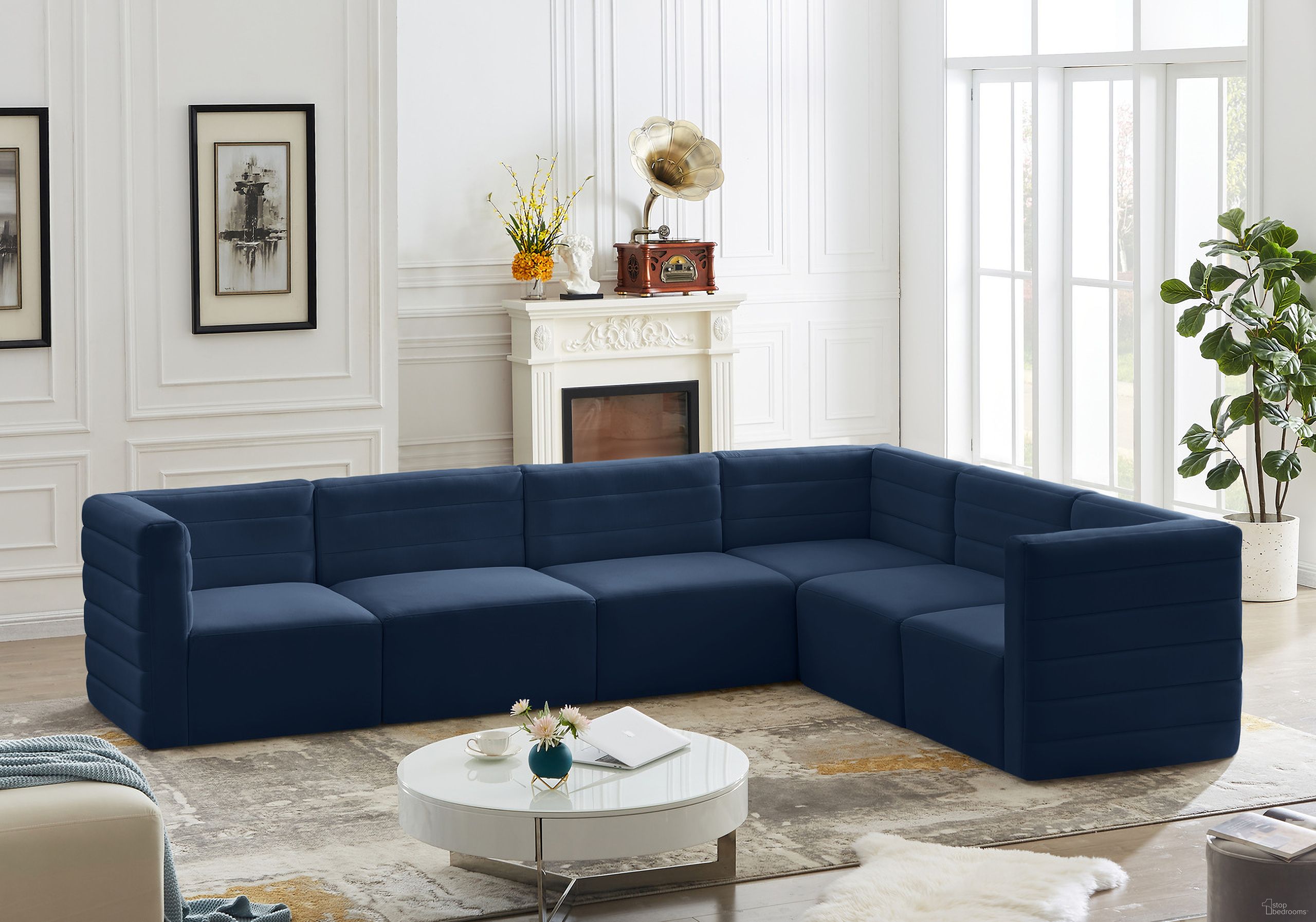 Quincy Velvet 6 Piece Modular Sectional In Navy