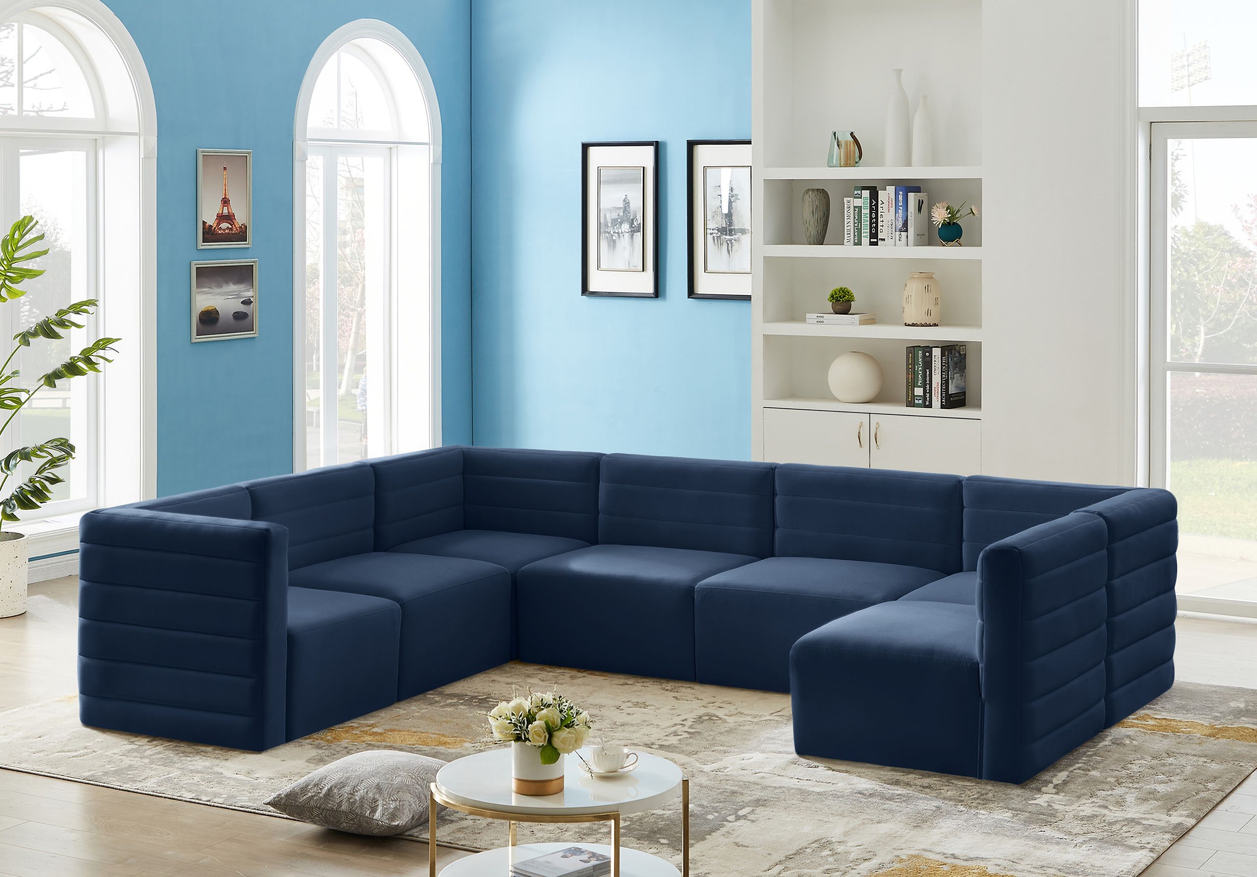 Quincy Velvet 7 Piece Modular Sectional In Navy