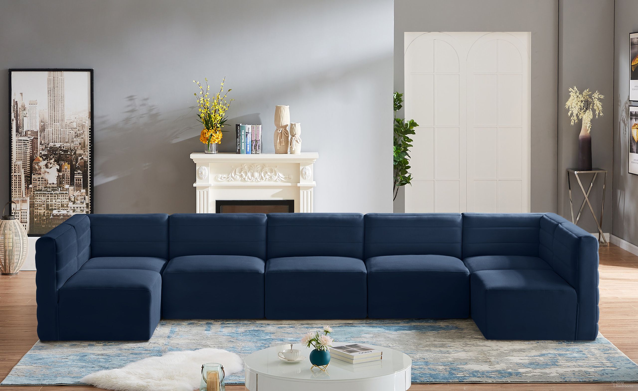 Quincy Velvet 7 Piece Modular Sectional In Navy