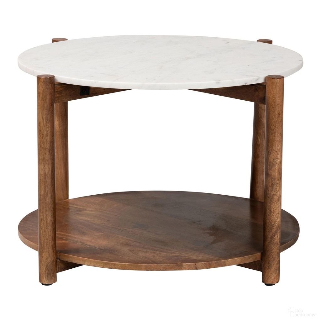 Quindalyn Round Marble Coffee Table In White and Brown