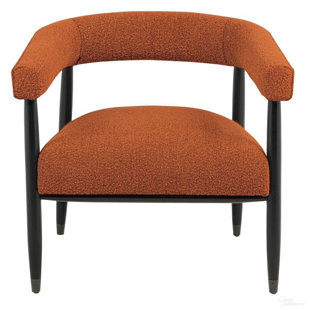 The appearance of Quinn Arm Chair In Rust Boucle with Space Black Wood Frame designed by Moti in the transitional interior design. This rust piece of furniture was selected by 1StopBedrooms from Quinn Collection to add a touch of cosiness and style into your home. Sku: 88023098. Chair Type: Arm Chair. Material: Solid Wood.