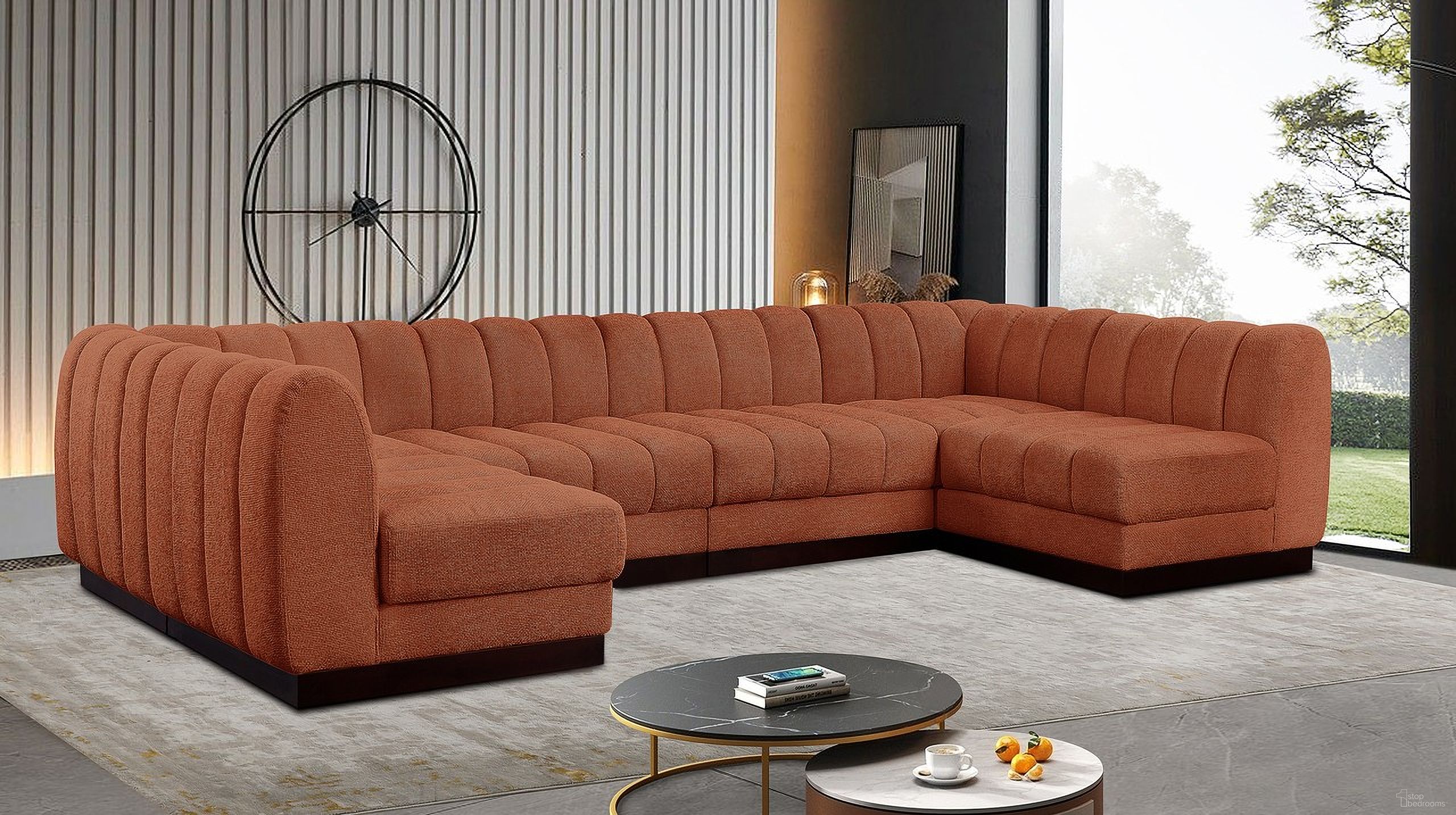 Quinn Chenille Fabric 6 Piece Modular Sectional In Cognac