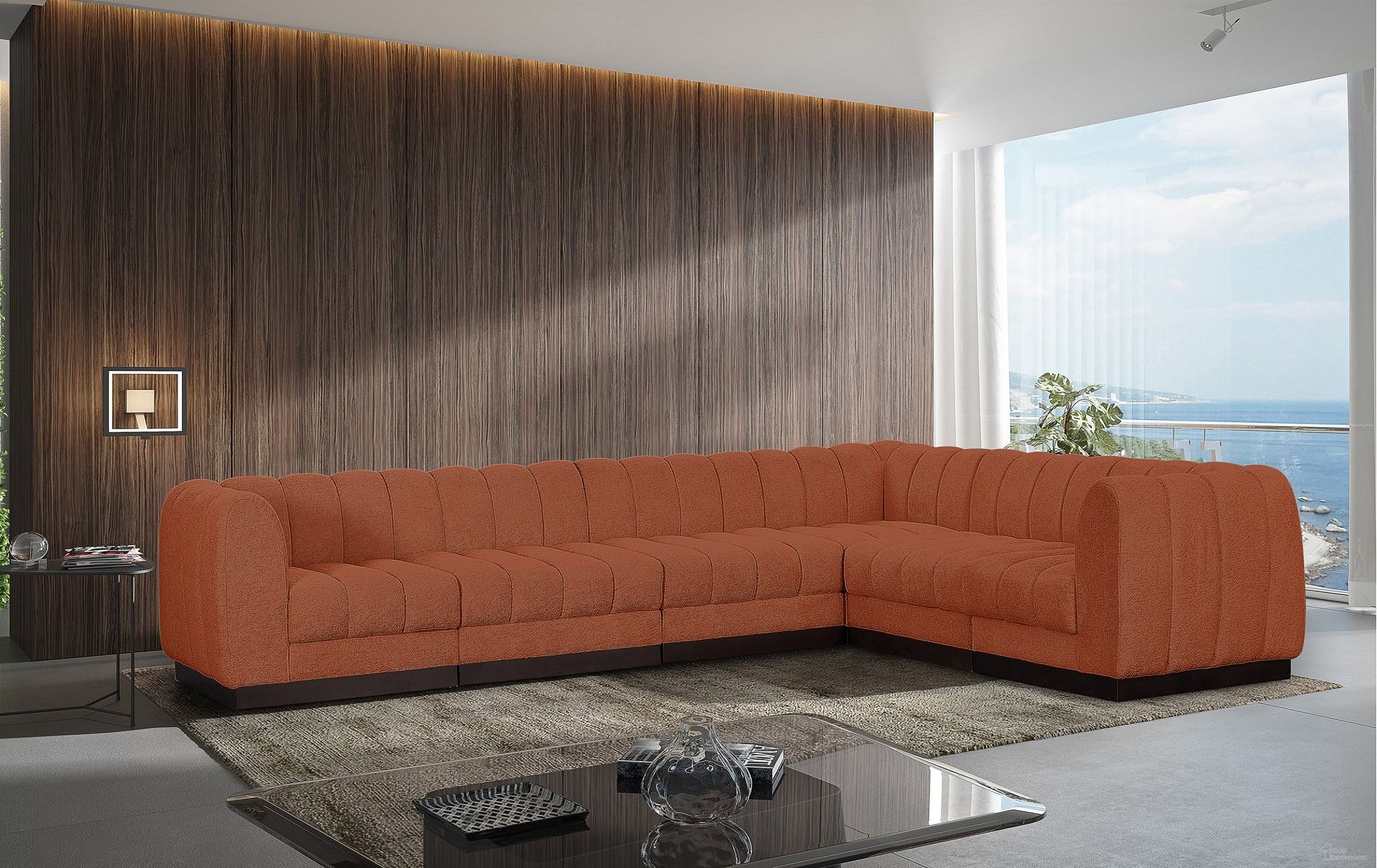 The appearance of Quinn Chenille Fabric 6 Piece Modular Sectional In Cognac designed by Meridian in the modern / contemporary interior design. This cognac piece of furniture was selected by 1StopBedrooms from Quinn Collection to add a touch of cosiness and style into your home. Sku: 124Cognac-Armless;124Cognac-Armless;124Cognac-Armless;124Cognac-Corner;124Cognac-Corner;124Cognac-Corner. Material: Chenille. Layout: Modular.
