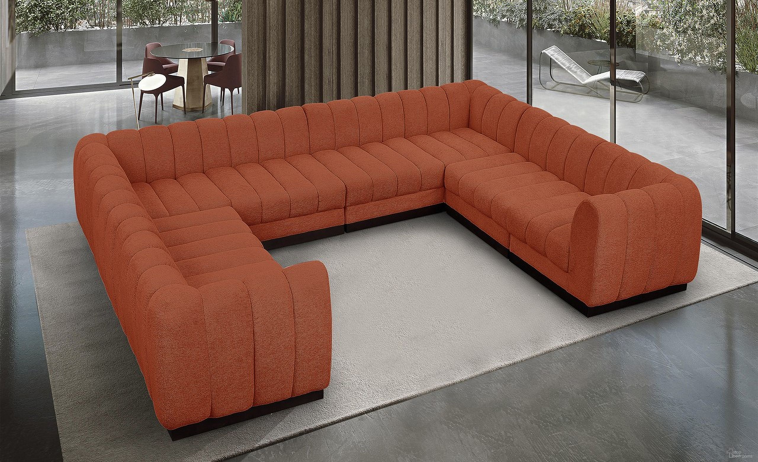 Quinn Chenille Fabric 8 Piece Modular Sectional In Cognac