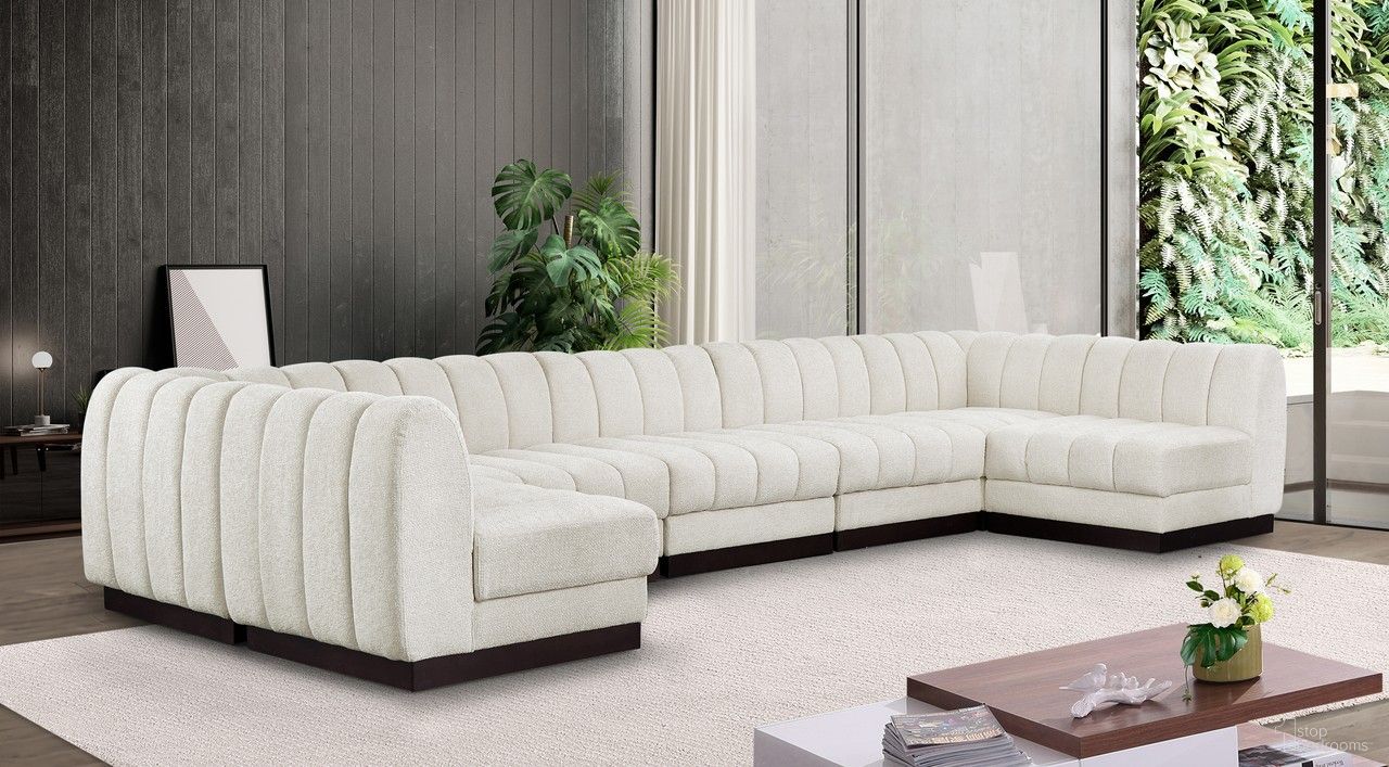 The appearance of Quinn Chenille Fabric 7 Piece Modular Sectional In Cream designed by Meridian in the modern / contemporary interior design. This cream piece of furniture was selected by 1StopBedrooms from Quinn Collection to add a touch of cosiness and style into your home. Sku: 124Cream-Armless;124Cream-Armless;124Cream-Armless;124Cream-Armless;124Cream-Armless;124Cream-Corner;124Cream-Corner. Material: Chenille. Layout: Modular.