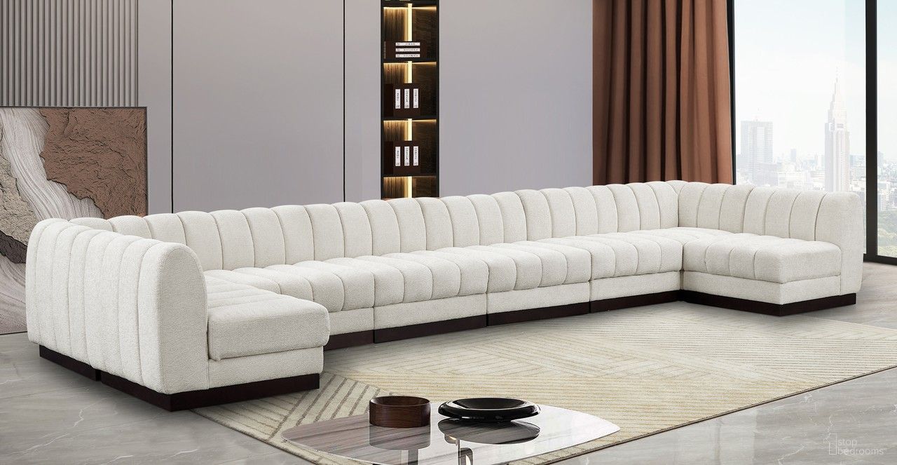 The appearance of Quinn Chenille Fabric 8 Piece Modular Sectional In Cream designed by Meridian in the modern / contemporary interior design. This cream piece of furniture was selected by 1StopBedrooms from Quinn Collection to add a touch of cosiness and style into your home. Sku: 124Cream-Armless;124Cream-Armless;124Cream-Armless;124Cream-Armless;124Cream-Armless;124Cream-Armless;124Cream-Corner;124Cream-Corner. Material: Chenille. Layout: Modular.
