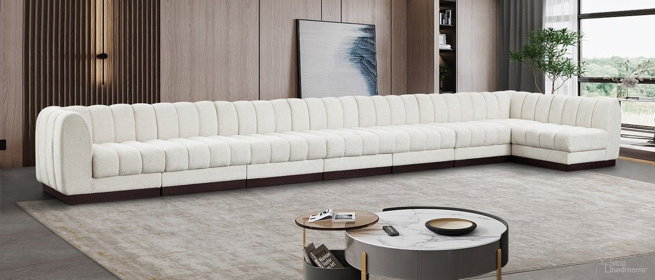 The appearance of Quinn Chenille Fabric 8 Piece Modular Sectional In Cream designed by Meridian in the modern / contemporary interior design. This cream piece of furniture was selected by 1StopBedrooms from Quinn Collection to add a touch of cosiness and style into your home. Sku: 124Cream-Armless;124Cream-Armless;124Cream-Armless;124Cream-Armless;124Cream-Armless;124Cream-Armless;124Cream-Corner;124Cream-Corner. Material: Chenille. Layout: Modular.