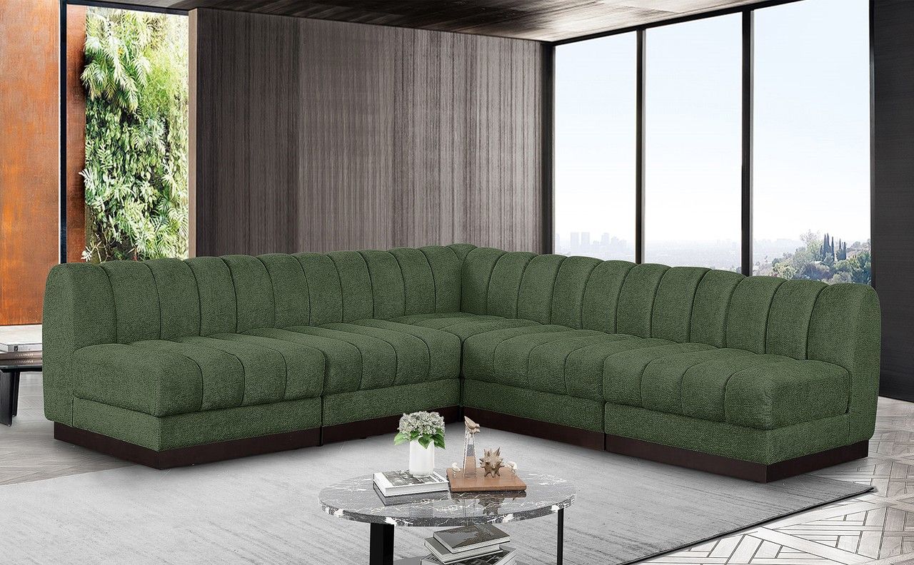 Quinn Chenille Fabric 5 Piece Modular Sectional In Green