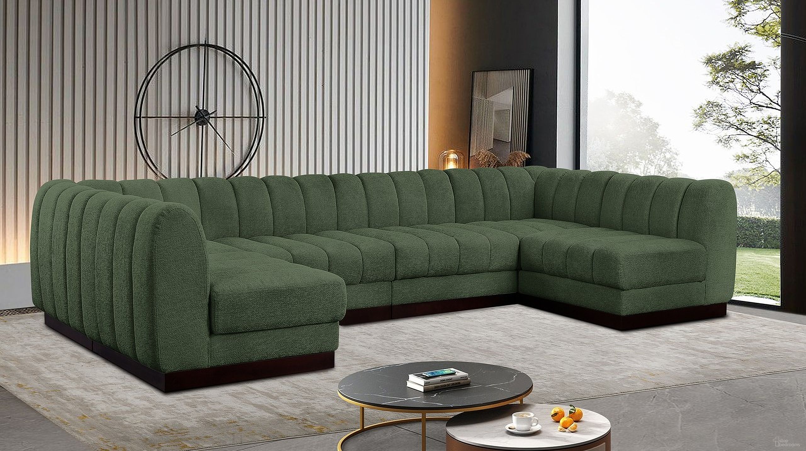 Quinn Chenille Fabric 6 Piece Modular Sectional In Green