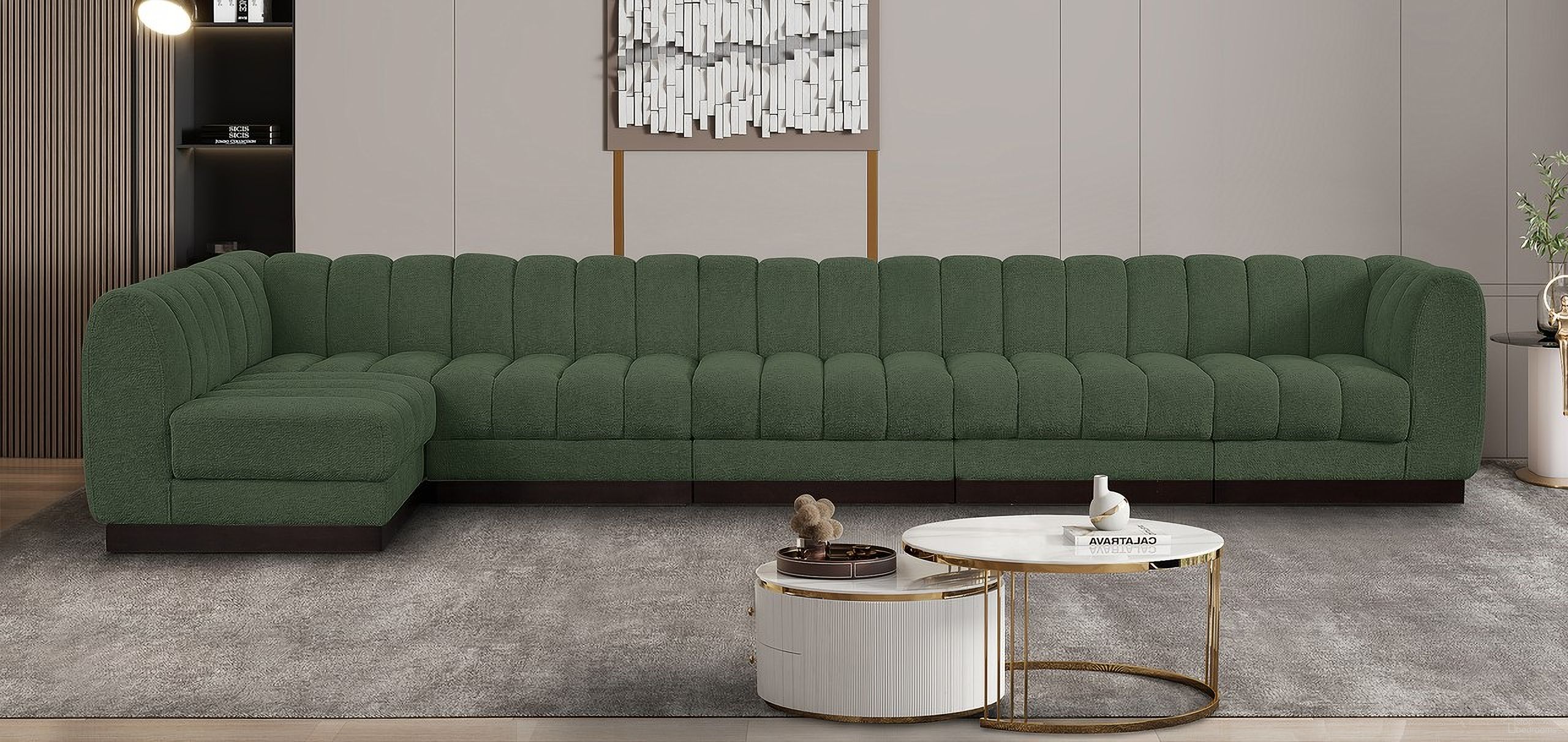 Quinn Chenille Fabric 6 Piece Modular Sectional In Green