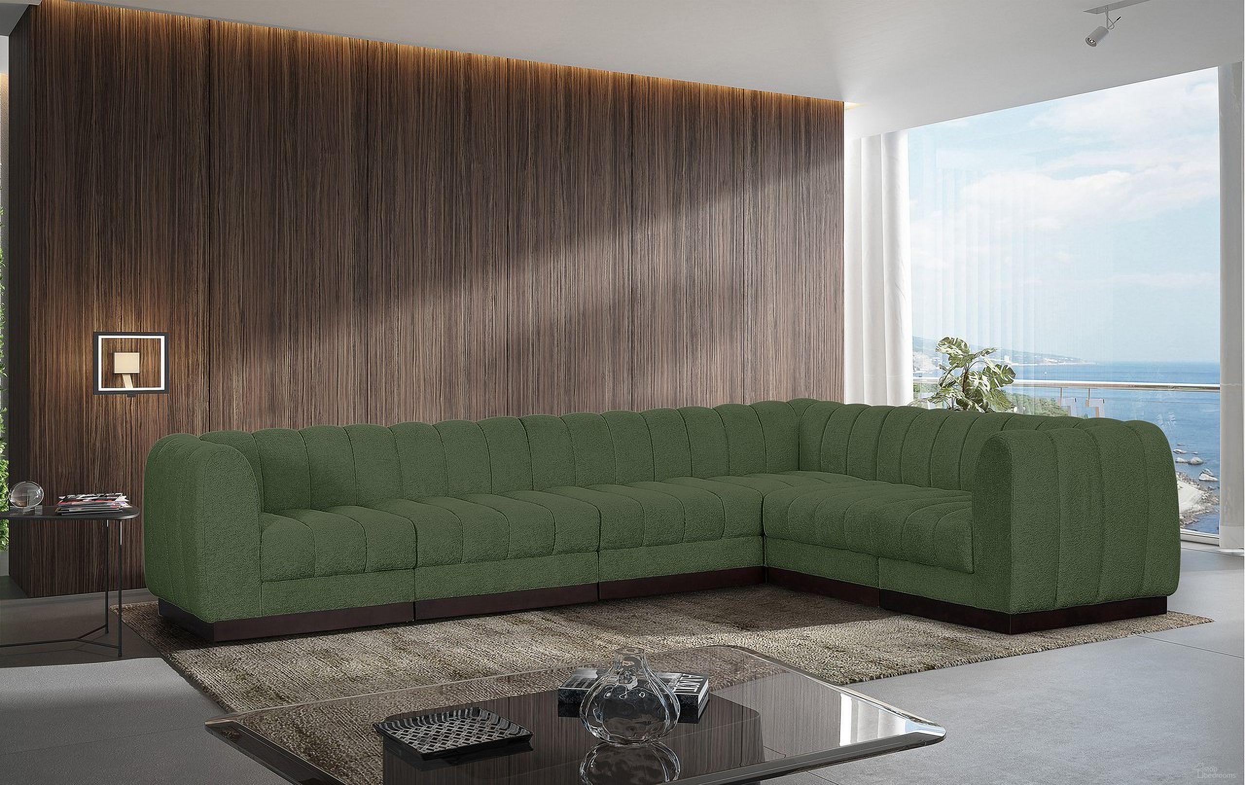 Quinn Chenille Fabric 6 Piece Modular Sectional In Green