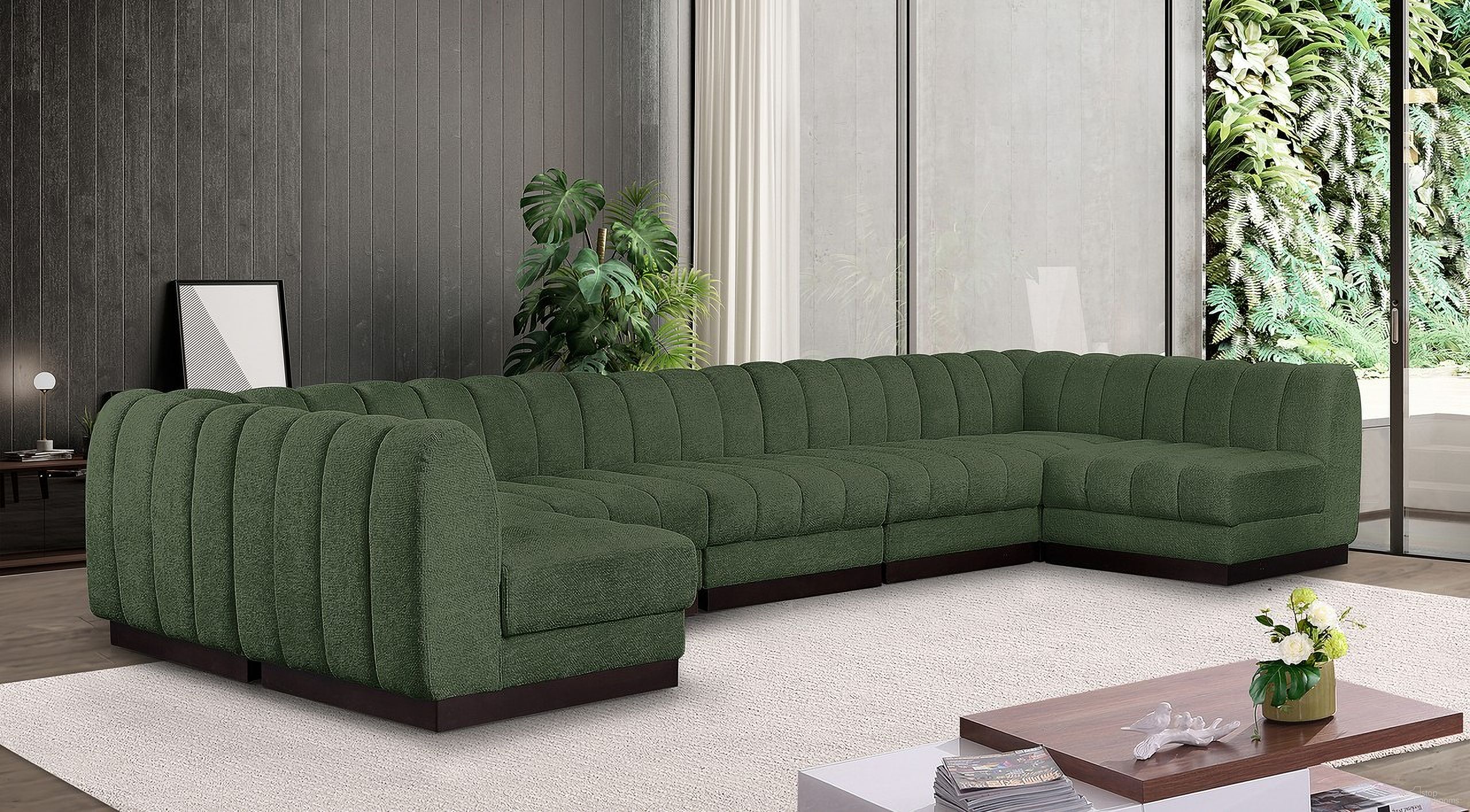 Quinn Chenille Fabric 7 Piece Modular Sectional In Green