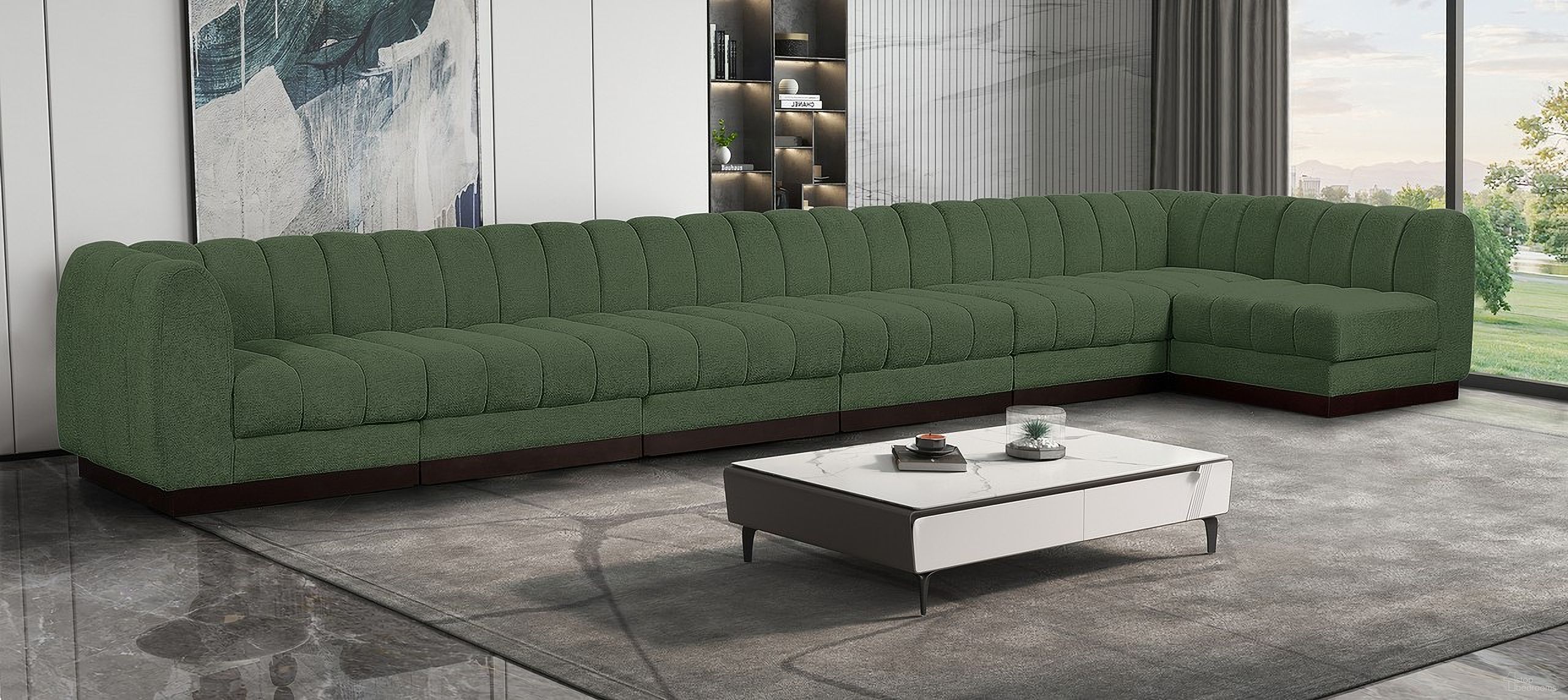Quinn Chenille Fabric 7 Piece Modular Sectional In Green