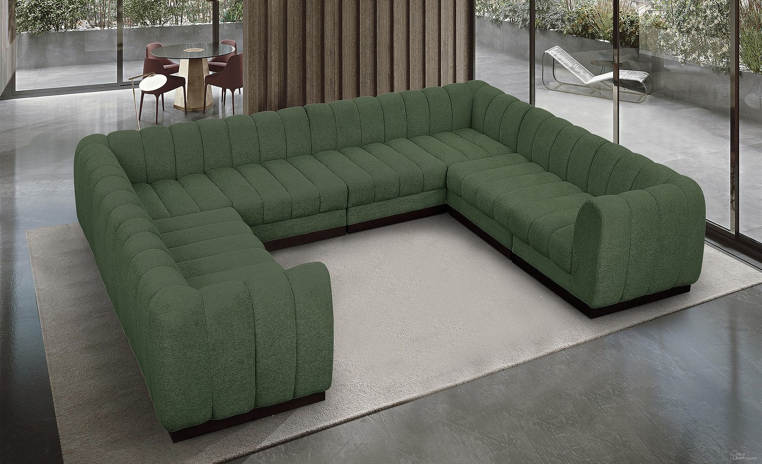 The appearance of Quinn Chenille Fabric 8 Piece Modular Sectional In Green designed by Meridian in the modern / contemporary interior design. This green piece of furniture was selected by 1StopBedrooms from Quinn Collection to add a touch of cosiness and style into your home. Sku: 124Green-Armless;124Green-Armless;124Green-Armless;124Green-Armless;124Green-Corner;124Green-Corner;124Green-Corner;124Green-Corner. Material: Chenille. Layout: Modular.