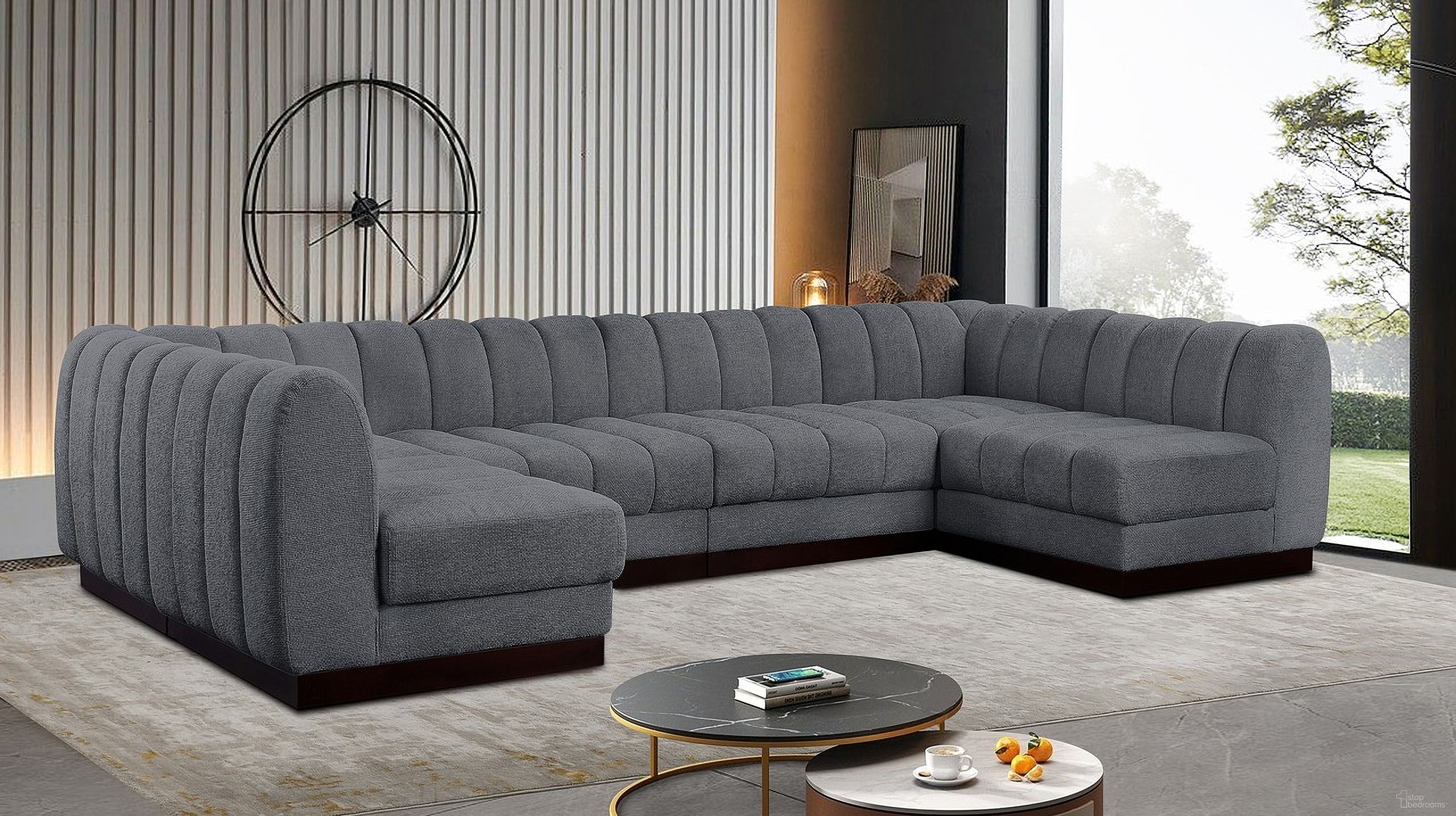 Quinn Chenille Fabric 6 Piece Modular Sectional In Grey